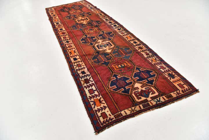 4' 3 x 12' 5 Hand Knotted Shiraz-Lori Persian Wool Runner Rug