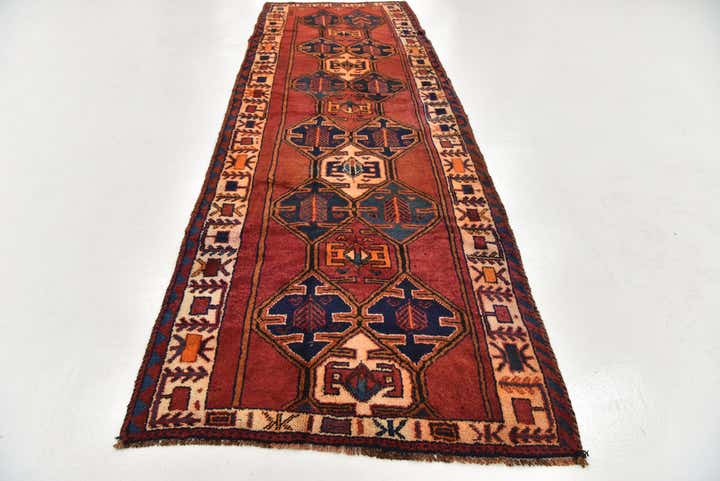 4' 3 x 12' 5 Hand Knotted Shiraz-Lori Persian Wool Runner Rug