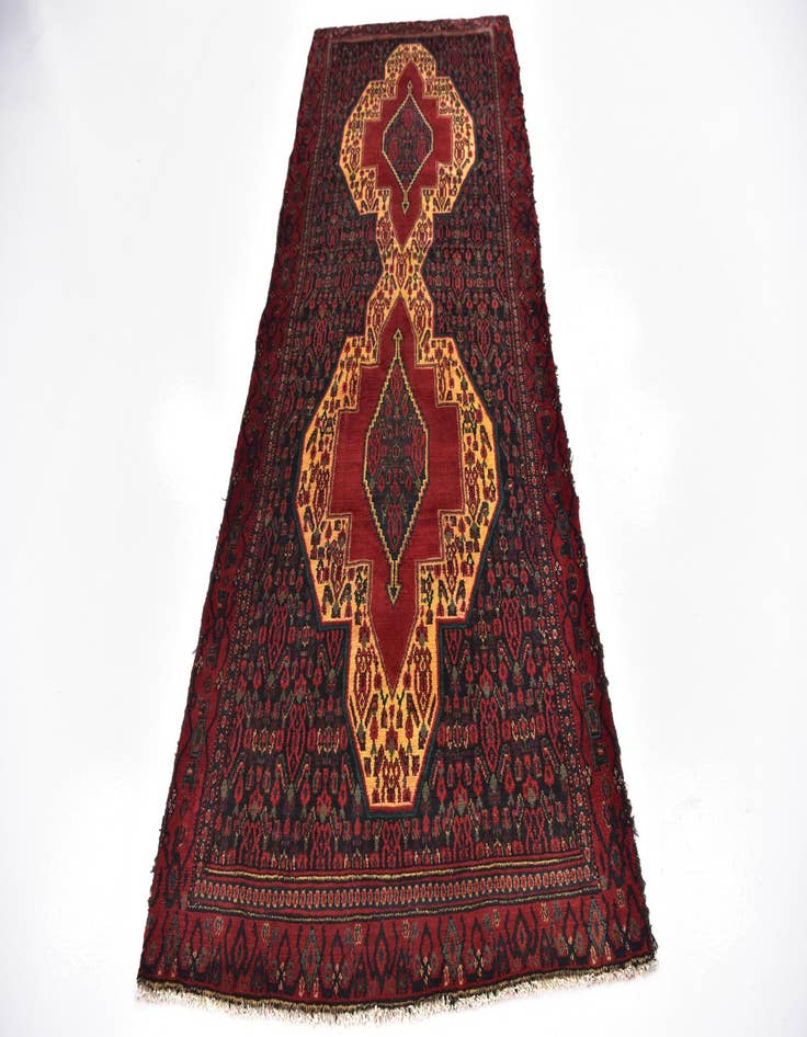 Detail image of 3' 9 x 9' 3  Hand Knotted Songhor Persian Wool Runner Rug