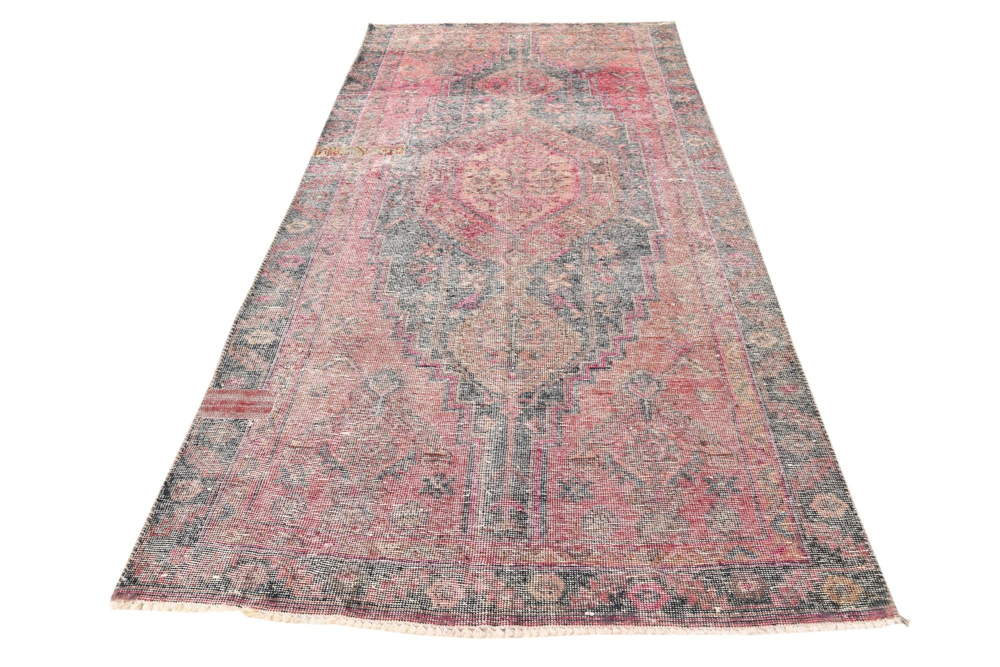 4' 5 x 9' 3 Hand Knotted Ultra Vintage Persian Wool Runner Rug