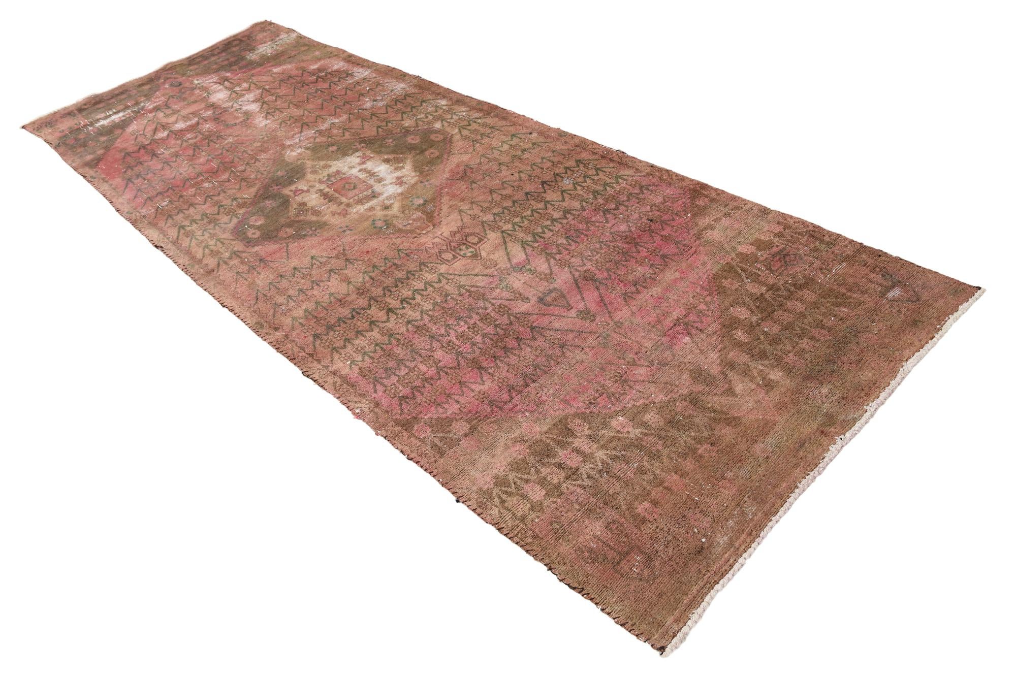 3' 9 x 10' 4 Hand Knotted Ultra Vintage Persian Wool Runner Rug