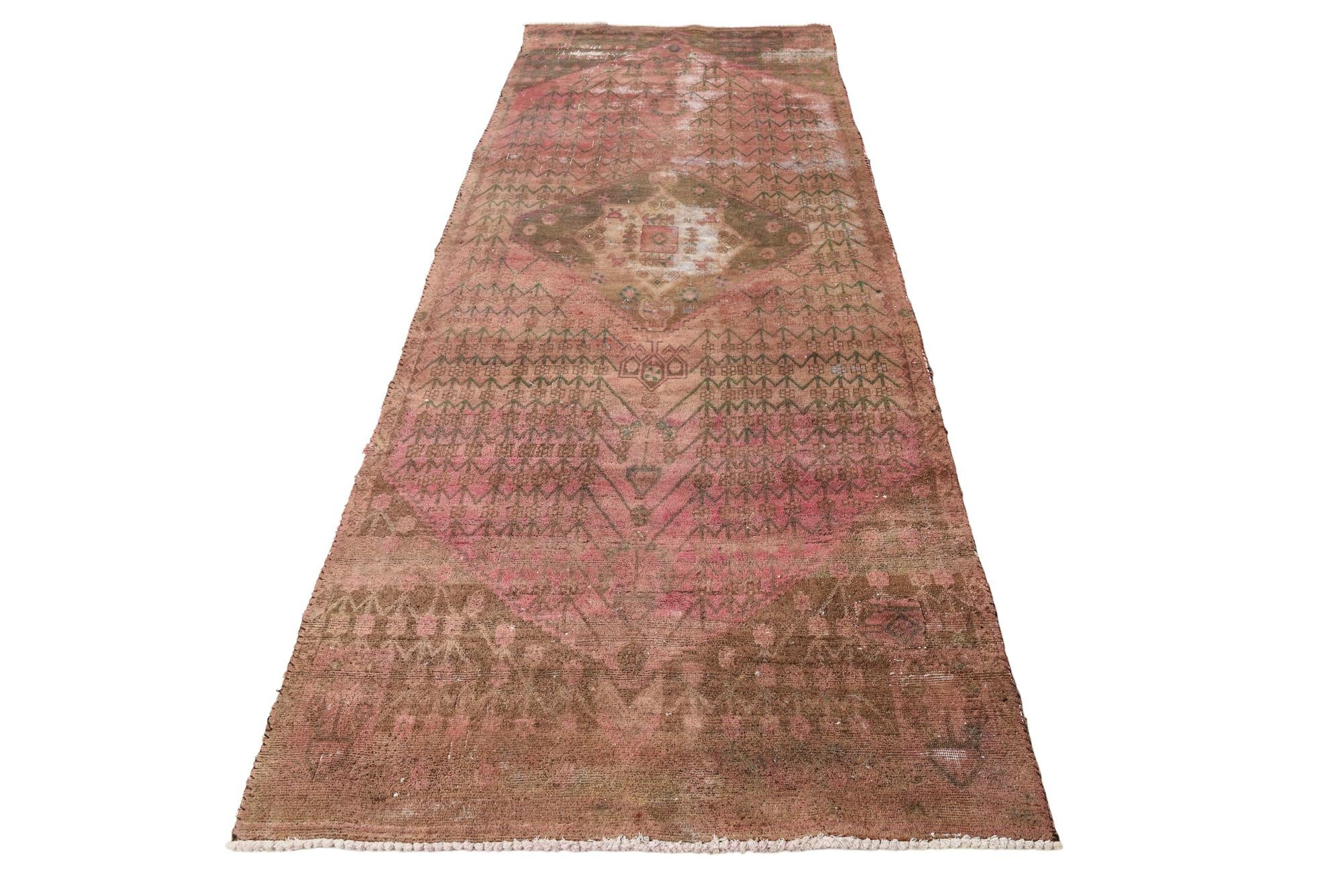 3' 9 x 10' 4 Hand Knotted Ultra Vintage Persian Wool Runner Rug