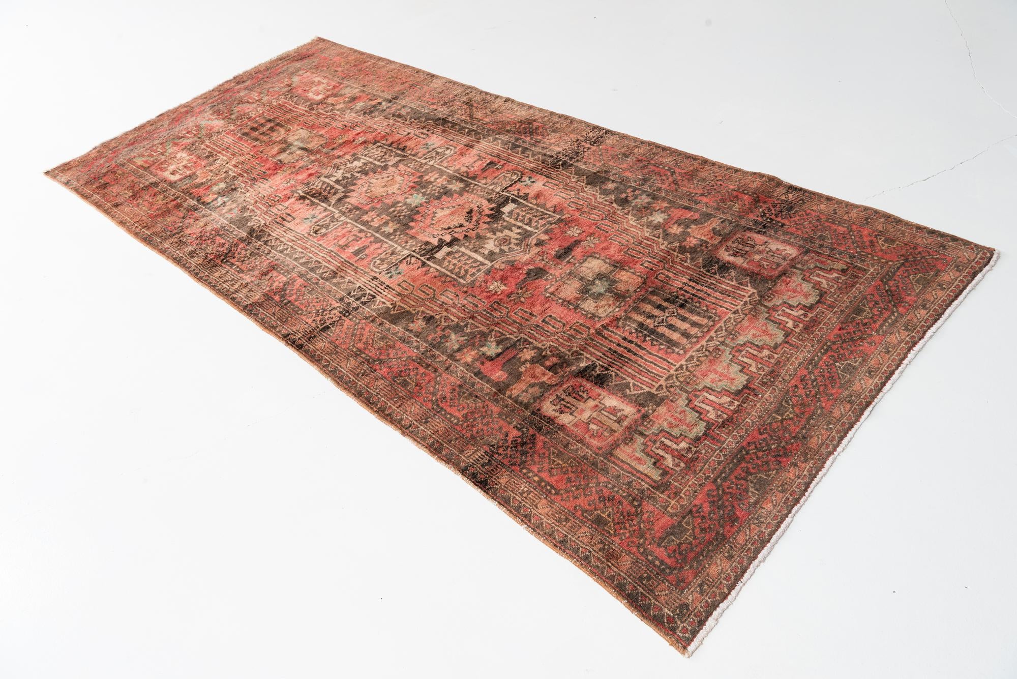 4' 2 x 9' 2 Hand Knotted Ultra Vintage Persian Wool Runner Rug