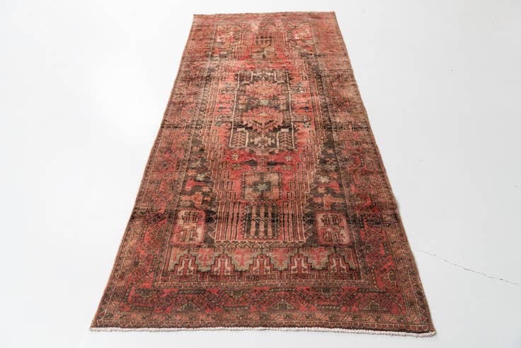 Detail image of 4' 2 x 9' 2 Hand Knotted Ultra Vintage Persian Wool Runner Rug