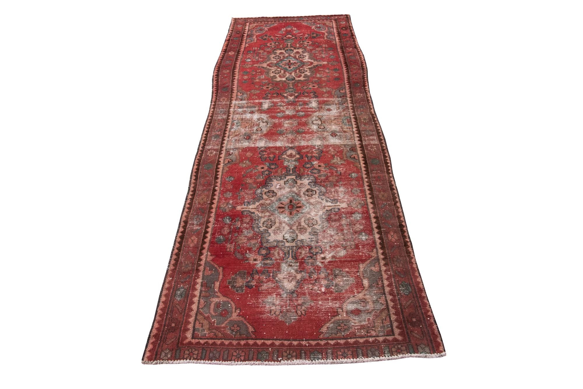 3' 4 x 9' 7 Hand Knotted Ultra Vintage Persian Wool Runner Rug