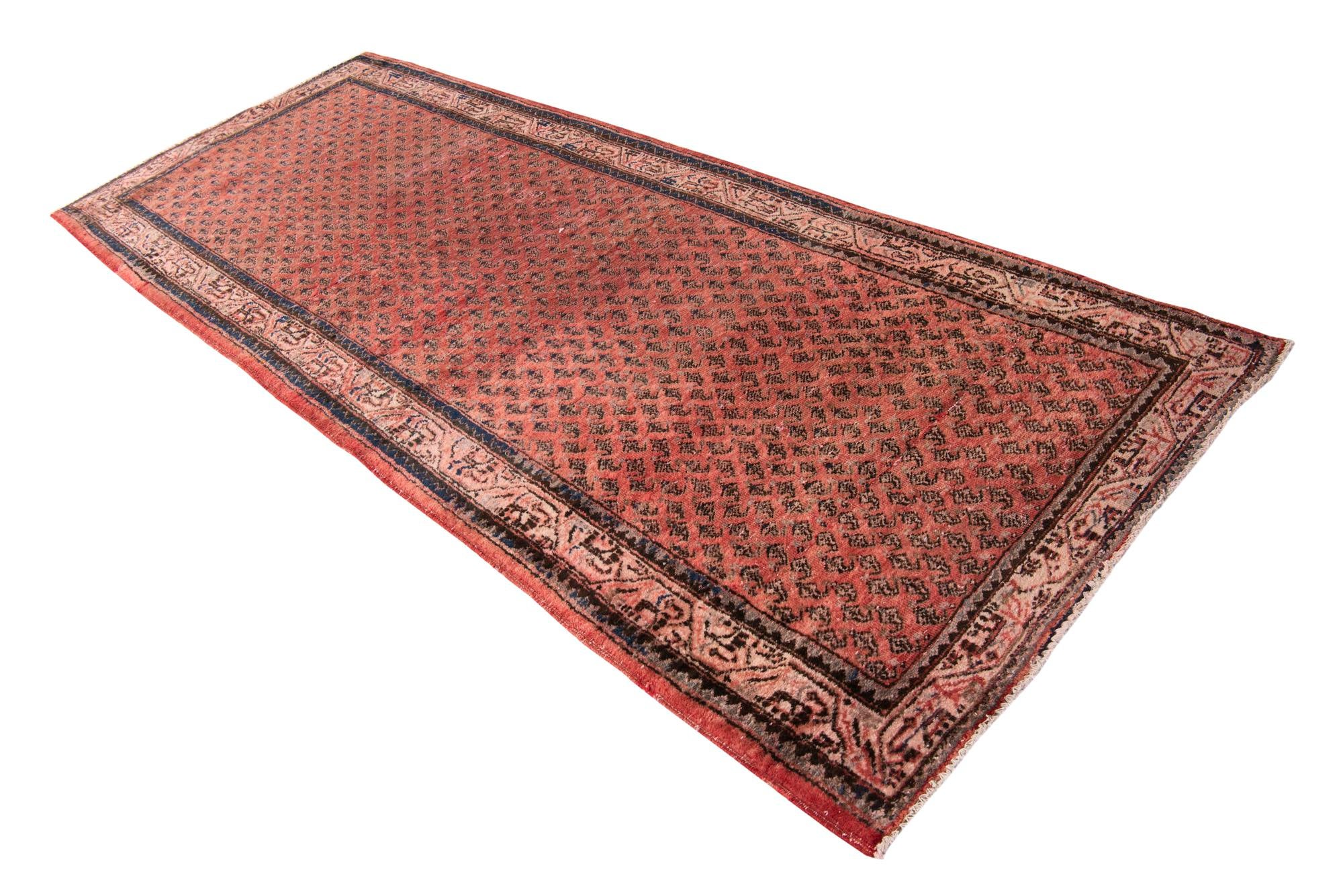 3' 9 x 9' 3 Hand Knotted Ultra Vintage Persian Wool Runner Rug