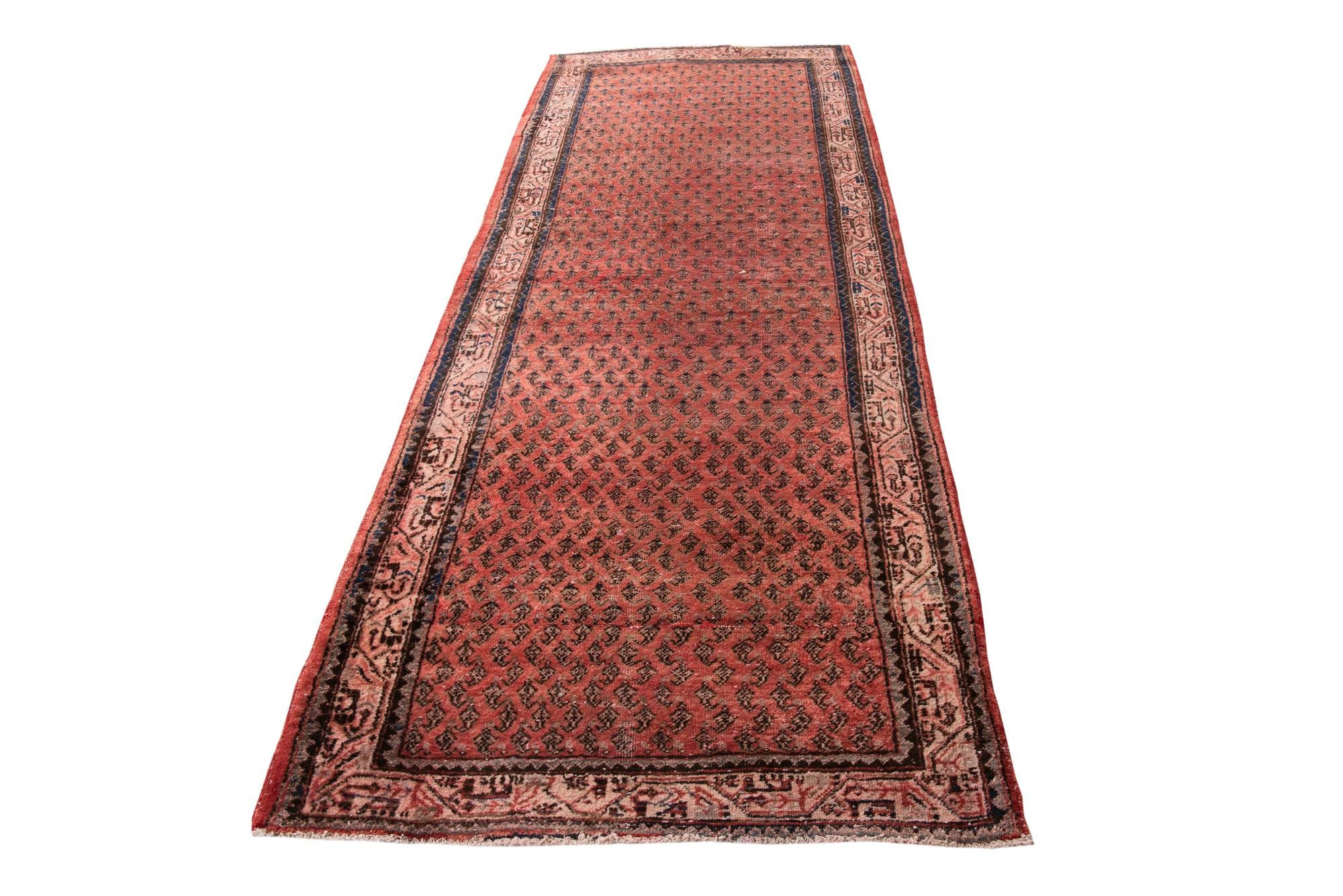 3' 9 x 9' 3 Hand Knotted Ultra Vintage Persian Wool Runner Rug