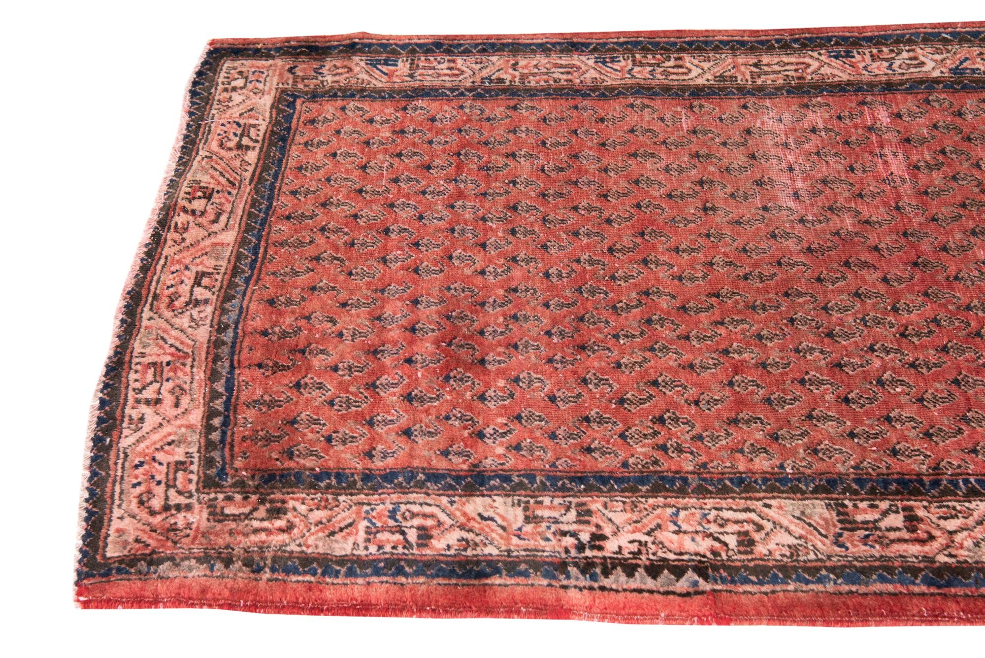 3' 9 x 9' 3 Hand Knotted Ultra Vintage Persian Wool Runner Rug