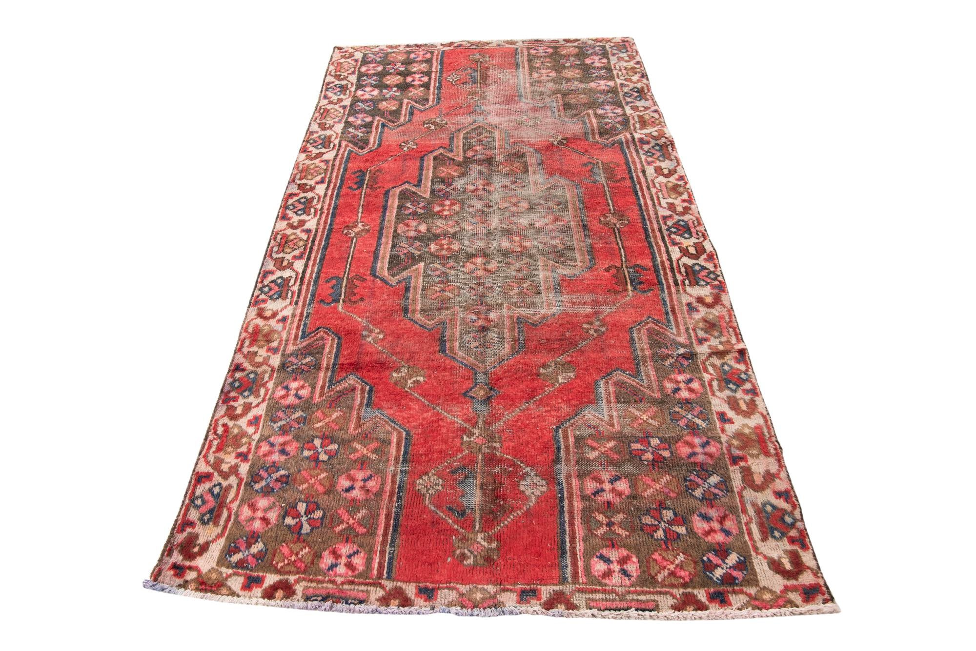 4' 3 x 7' 7 Hand Knotted Ultra Vintage Persian Wool Runner Rug