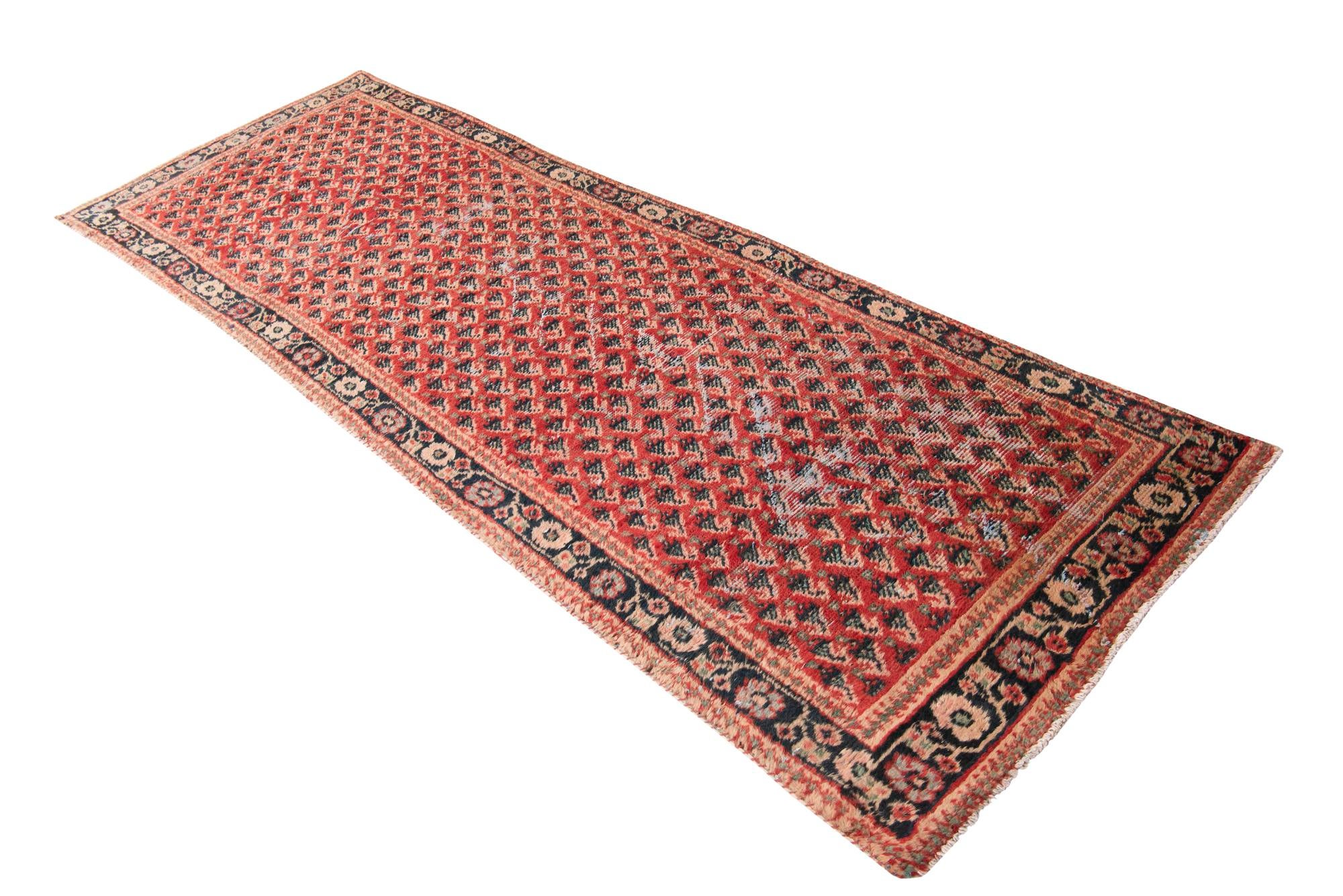 3' 3 x 9' 7 Hand Knotted Ultra Vintage Persian Wool Runner Rug