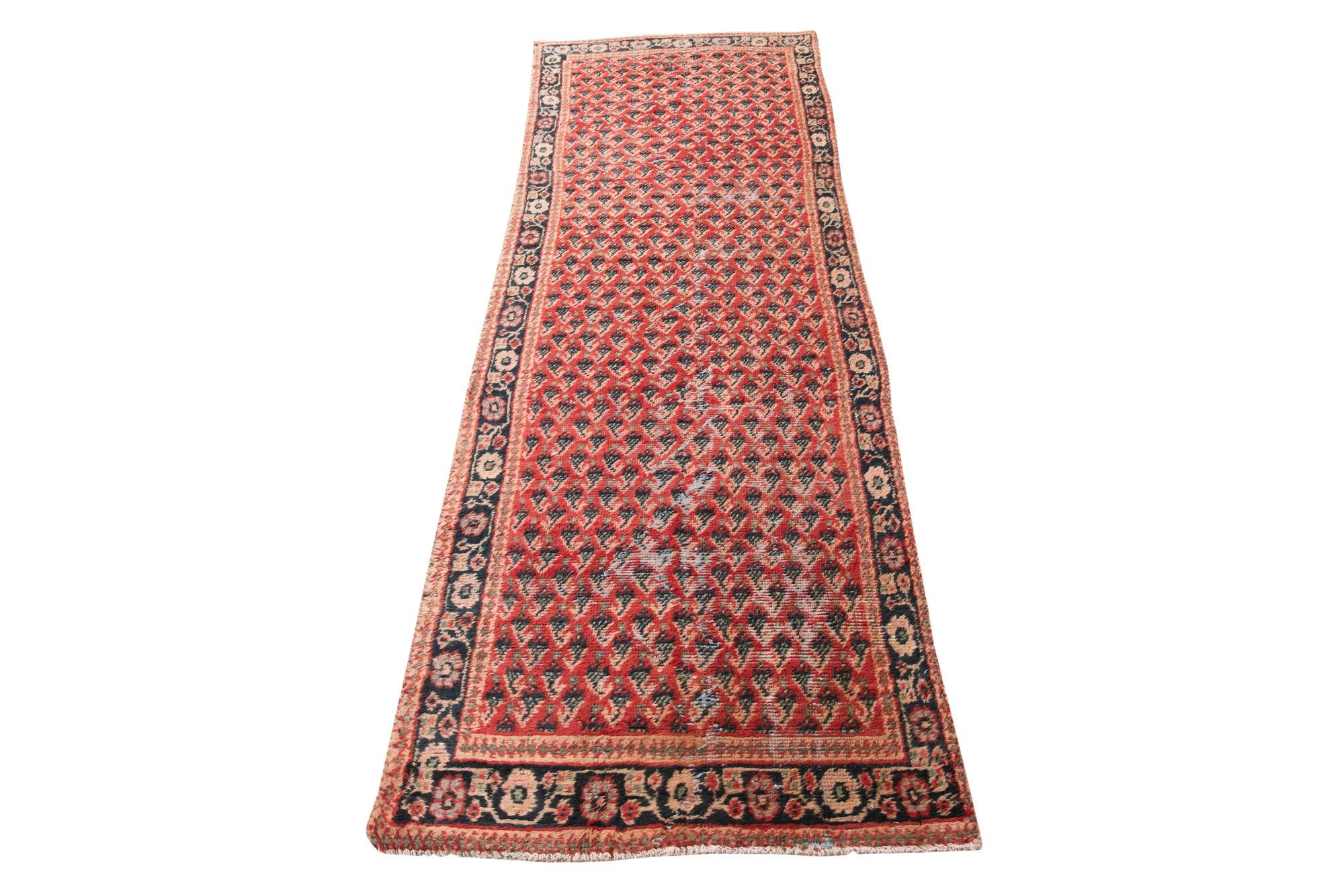 3' 3 x 9' 7 Hand Knotted Ultra Vintage Persian Wool Runner Rug