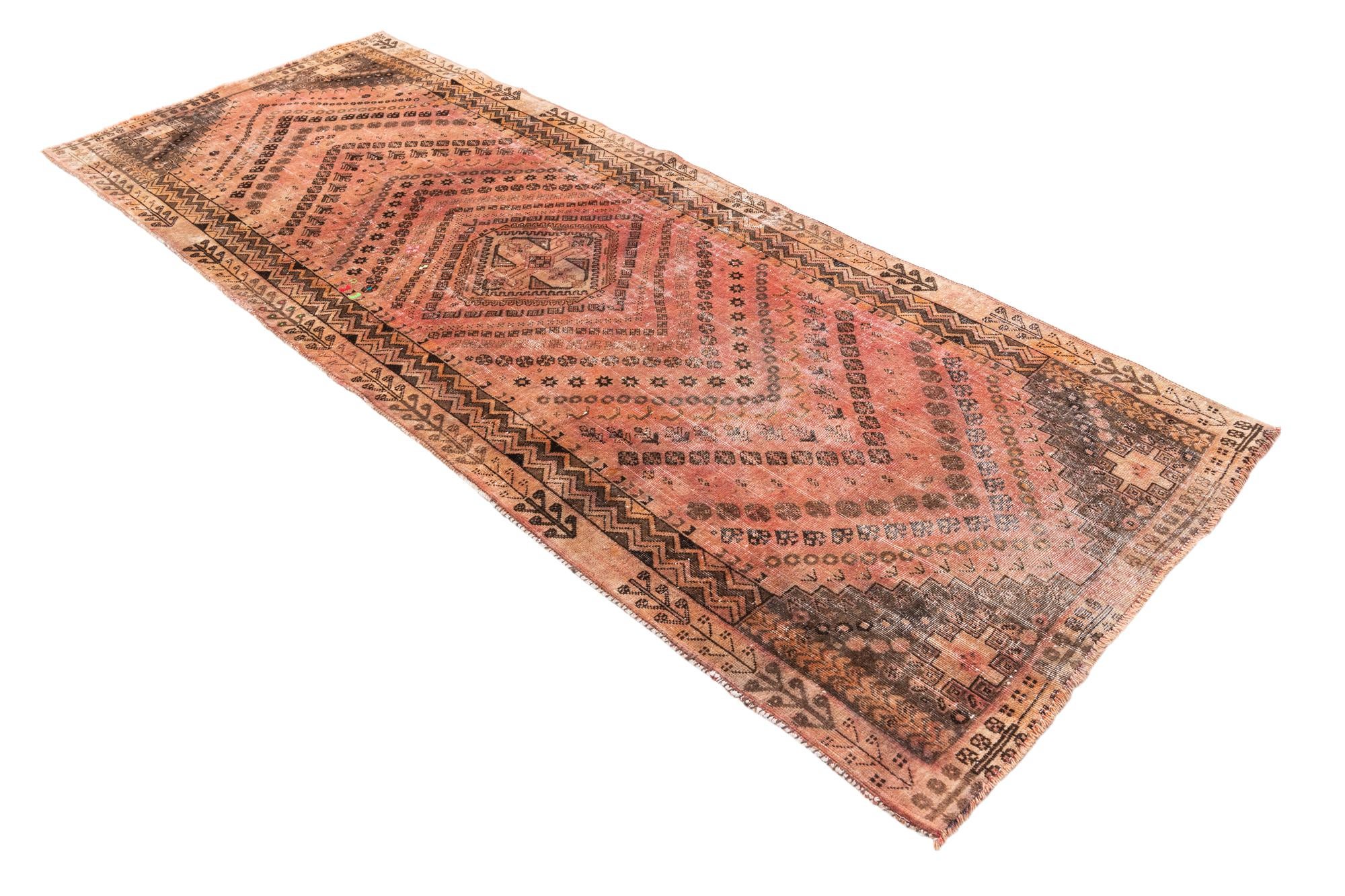 3' 9 x 9' 7 Hand Knotted Ultra Vintage Persian Wool Runner Rug