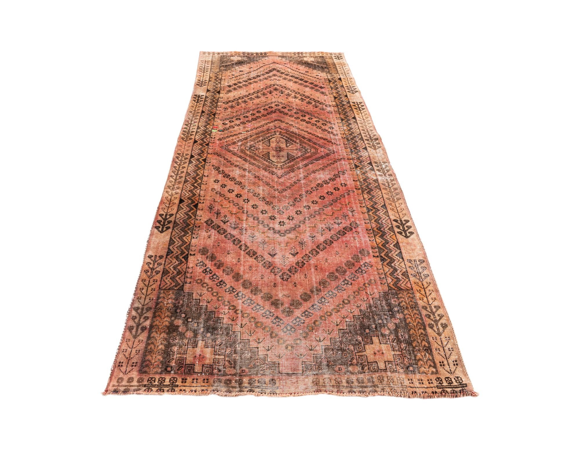 3' 9 x 9' 7 Hand Knotted Ultra Vintage Persian Wool Runner Rug