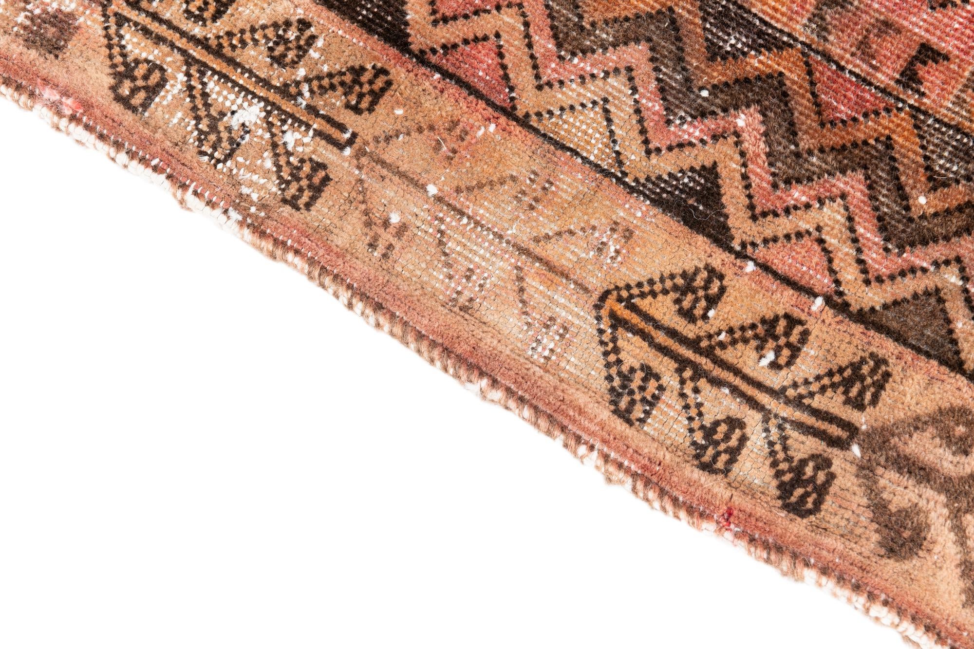 3' 9 x 9' 7 Hand Knotted Ultra Vintage Persian Wool Runner Rug