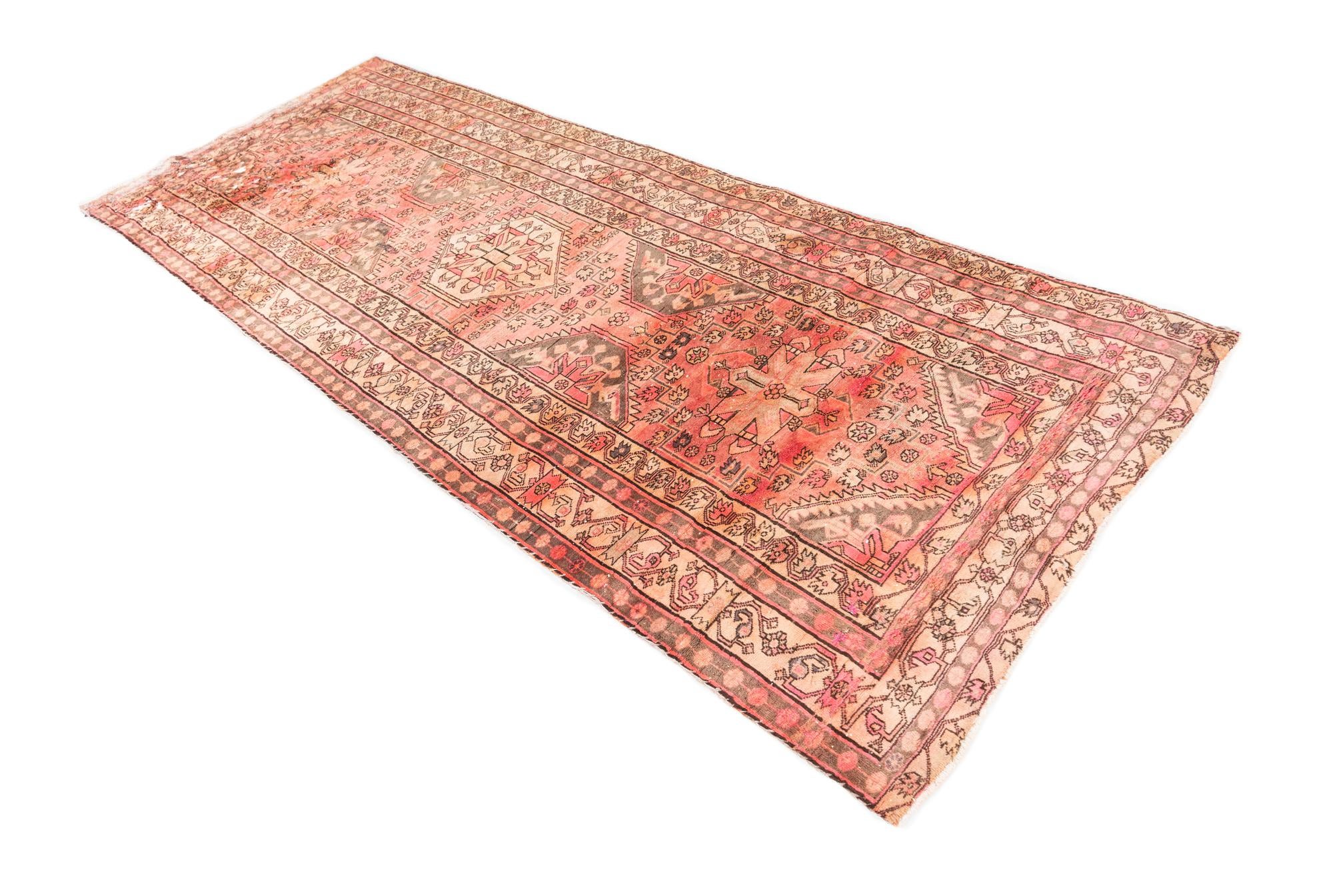 4' 3 x 10' 8 Hand Knotted Ultra Vintage Persian Wool Runner Rug