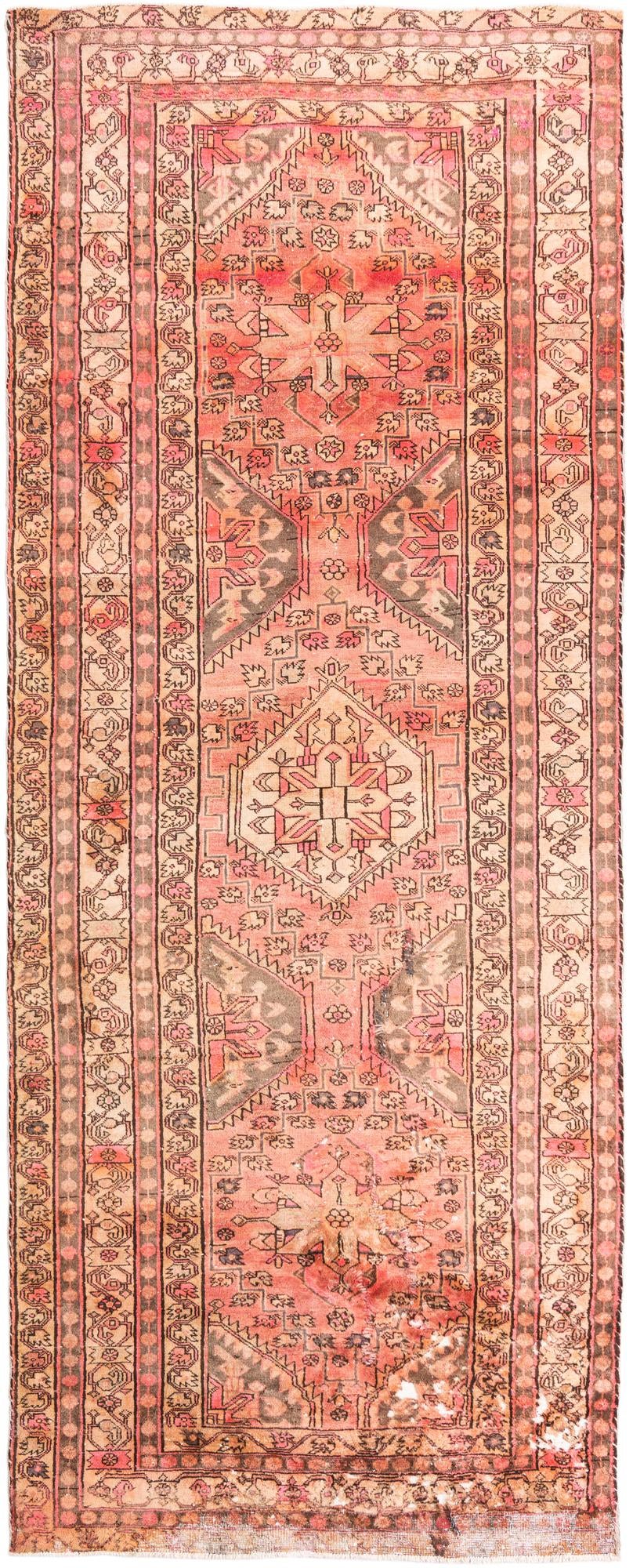 4' 3 x 10' 8 Hand Knotted Ultra Vintage Persian Wool Runner Rug