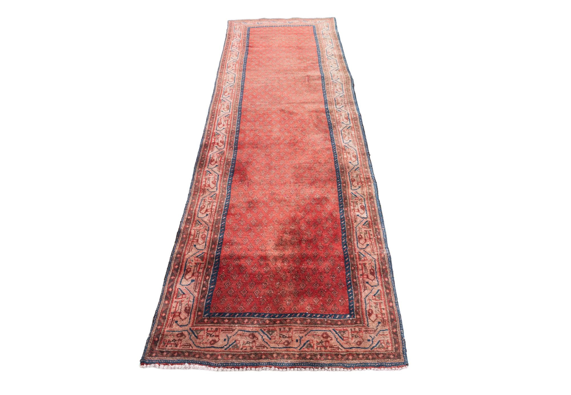 3' 2 x 10' 2 Hand Knotted Ultra Vintage Persian Wool Runner Rug