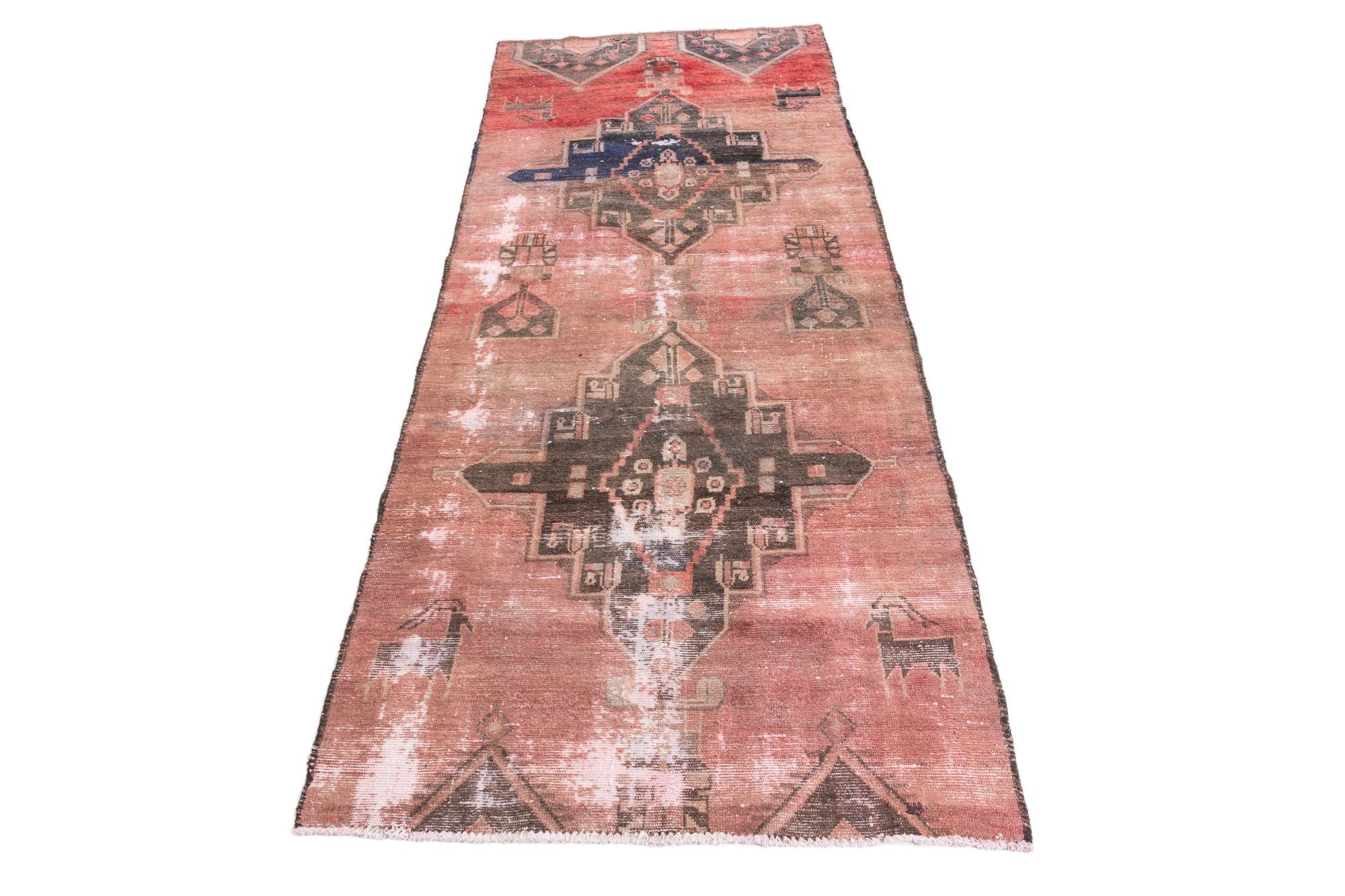 3' 6 x 8' 5 Hand Knotted Ultra Vintage Persian Wool Runner Rug