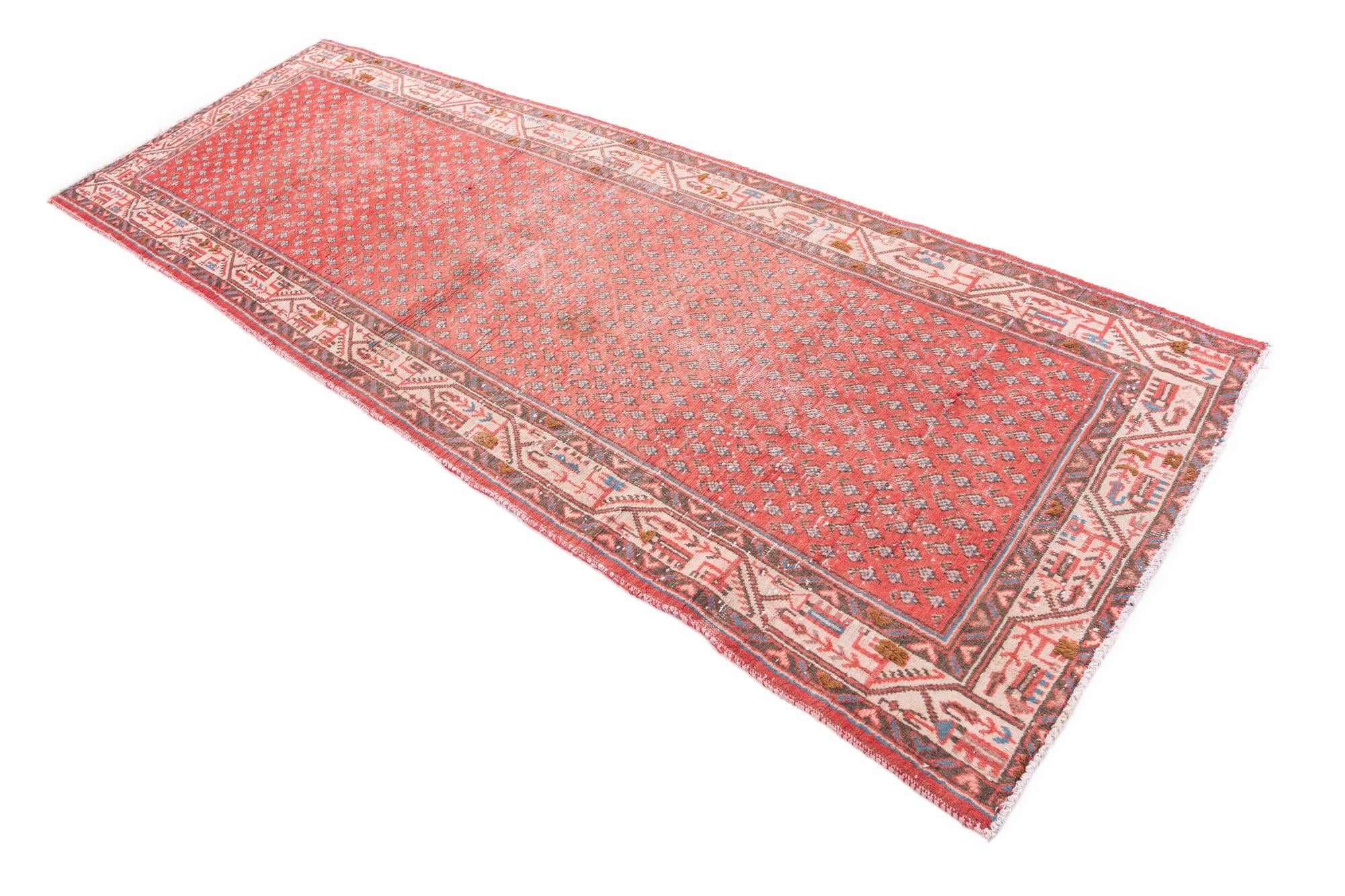 3' 5 x 9' 9 Hand Knotted Ultra Vintage Persian Wool Runner Rug