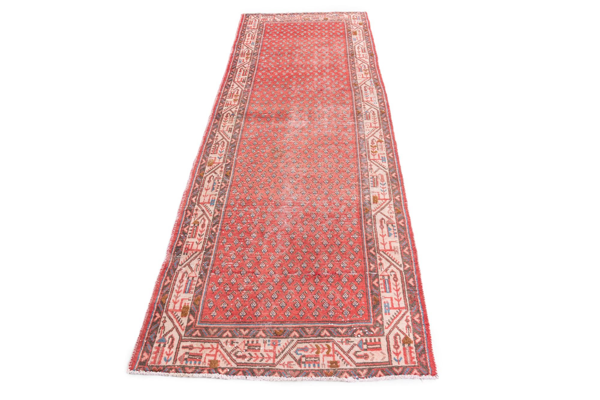 3' 5 x 9' 9 Hand Knotted Ultra Vintage Persian Wool Runner Rug