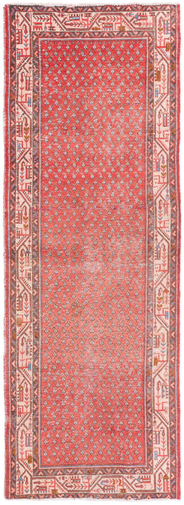 3' 5 x 9' 9 Hand Knotted Ultra Vintage Persian Wool Runner Rug
