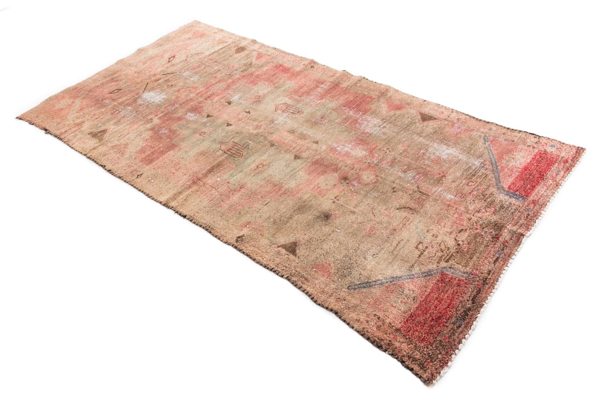 3' 7 x 7' 3 Hand Knotted Ultra Vintage Persian Wool Runner Rug