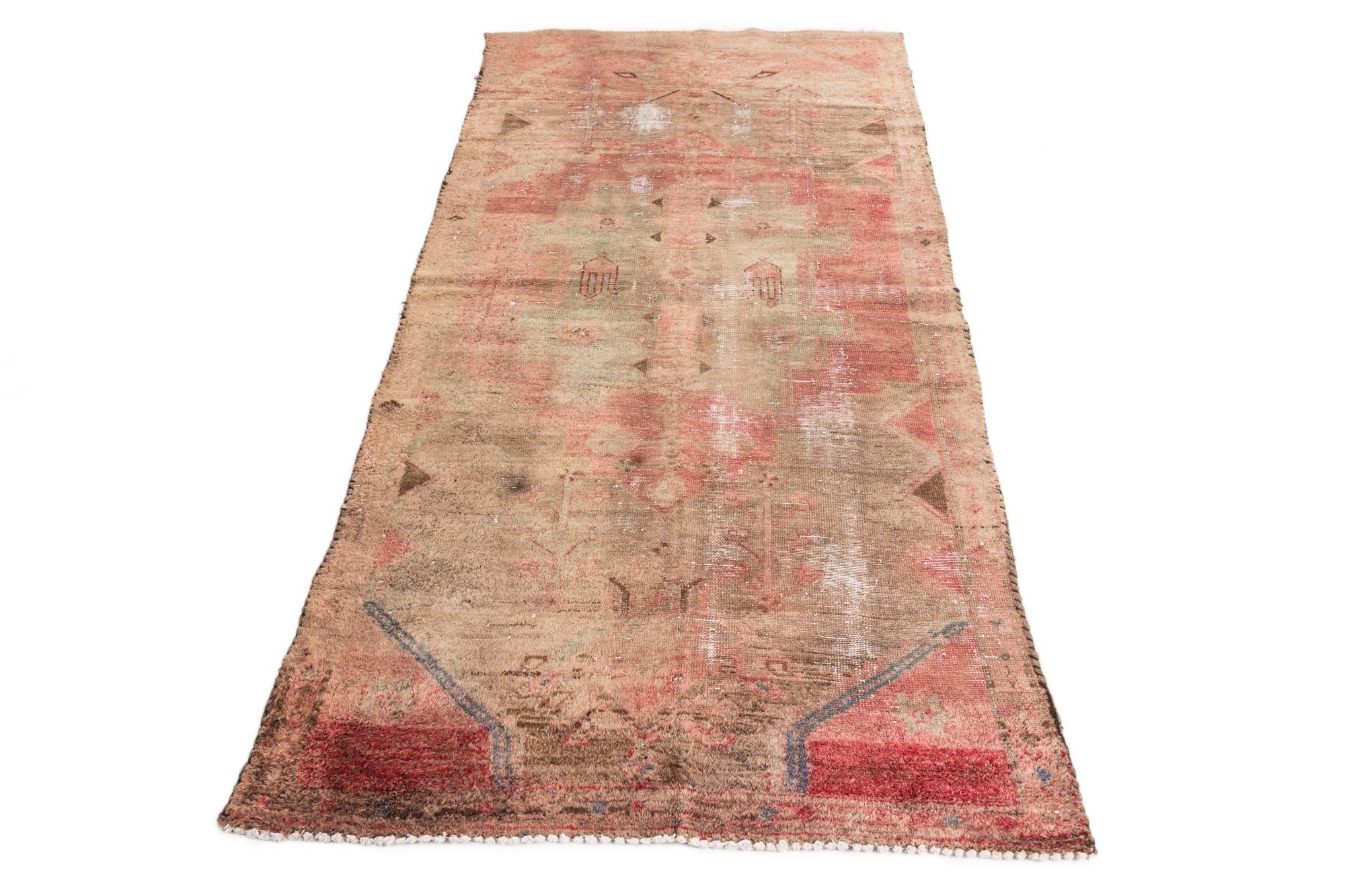3' 7 x 7' 3 Hand Knotted Ultra Vintage Persian Wool Runner Rug