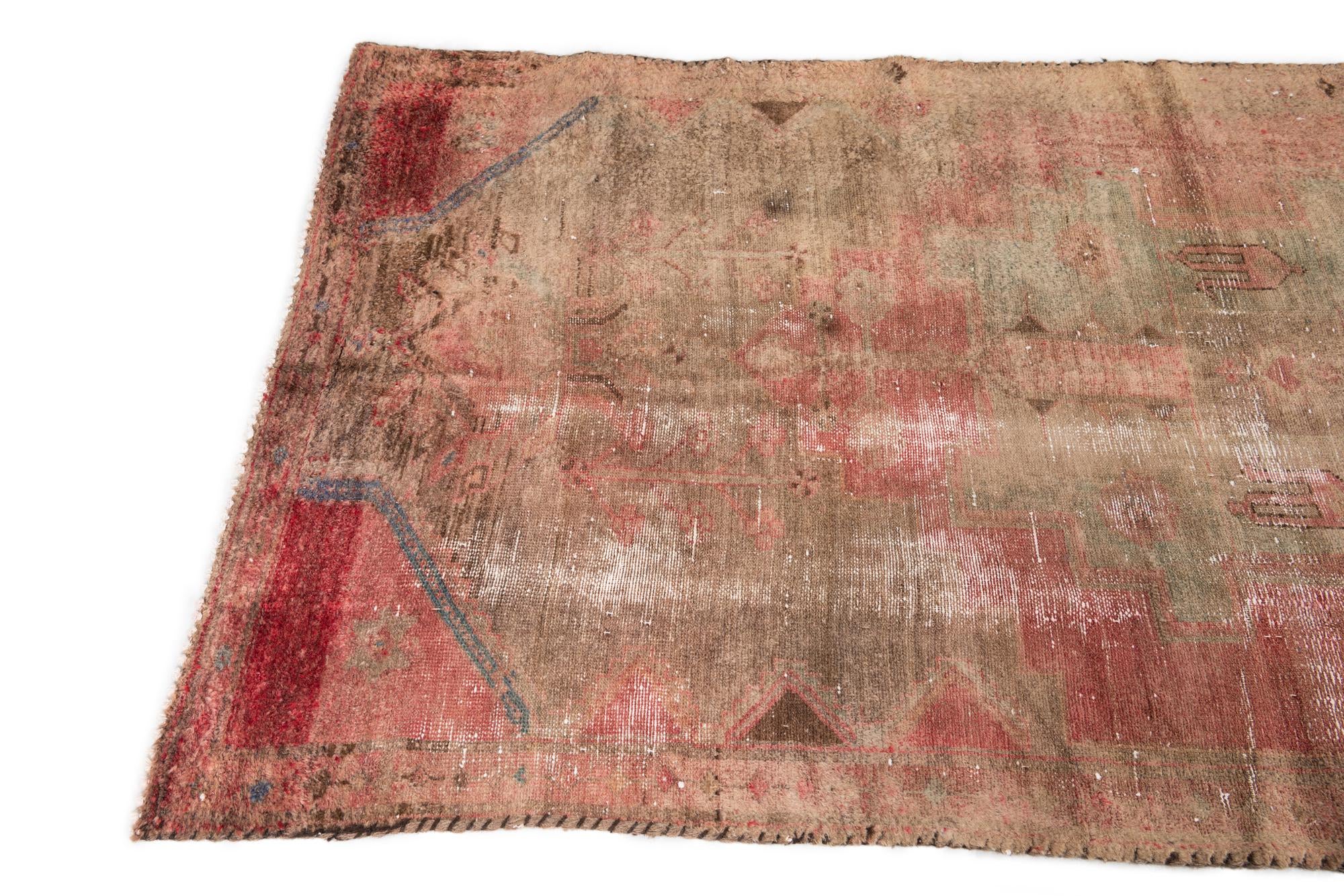 3' 7 x 7' 3 Hand Knotted Ultra Vintage Persian Wool Runner Rug