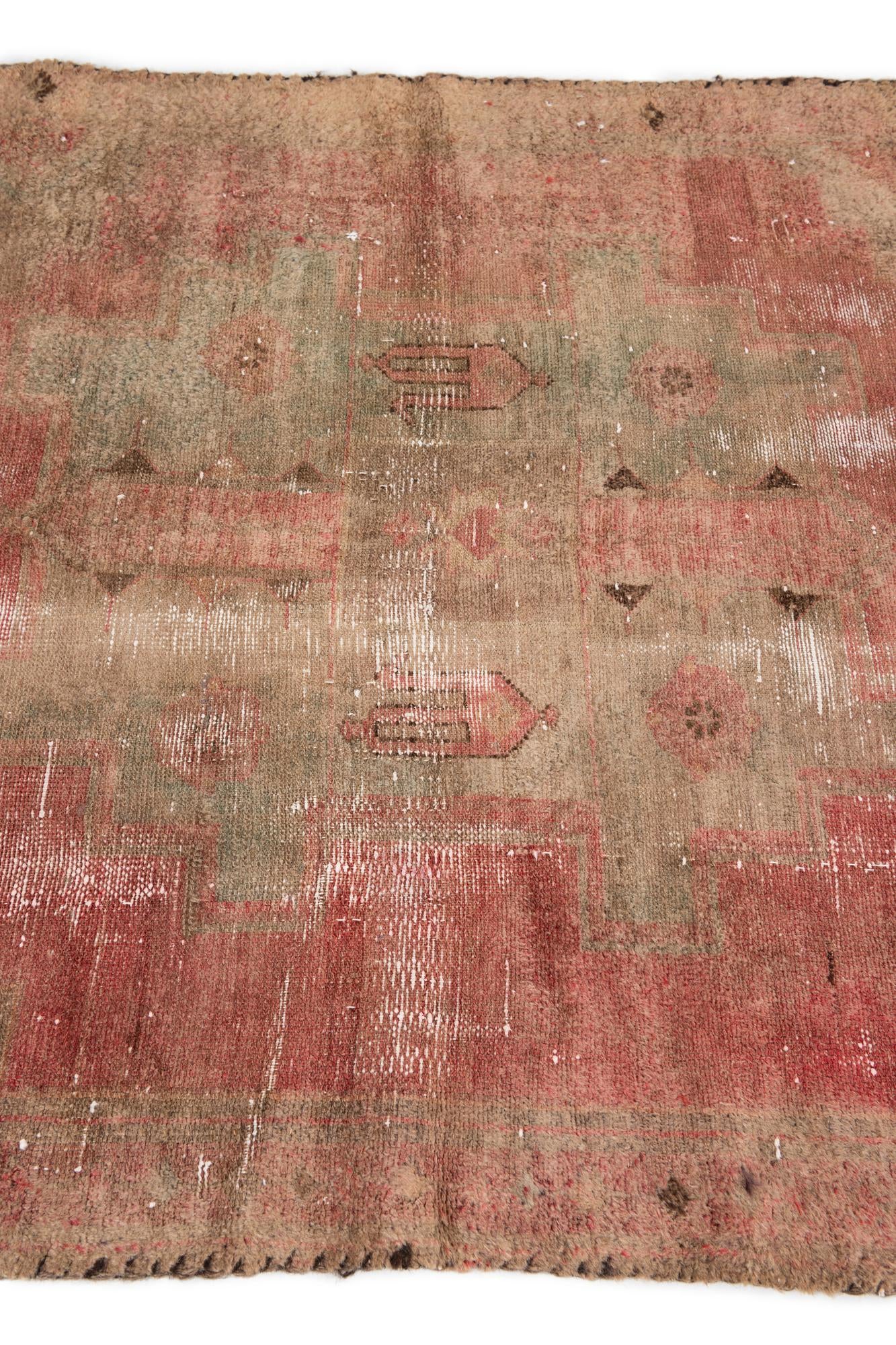 3' 7 x 7' 3 Hand Knotted Ultra Vintage Persian Wool Runner Rug