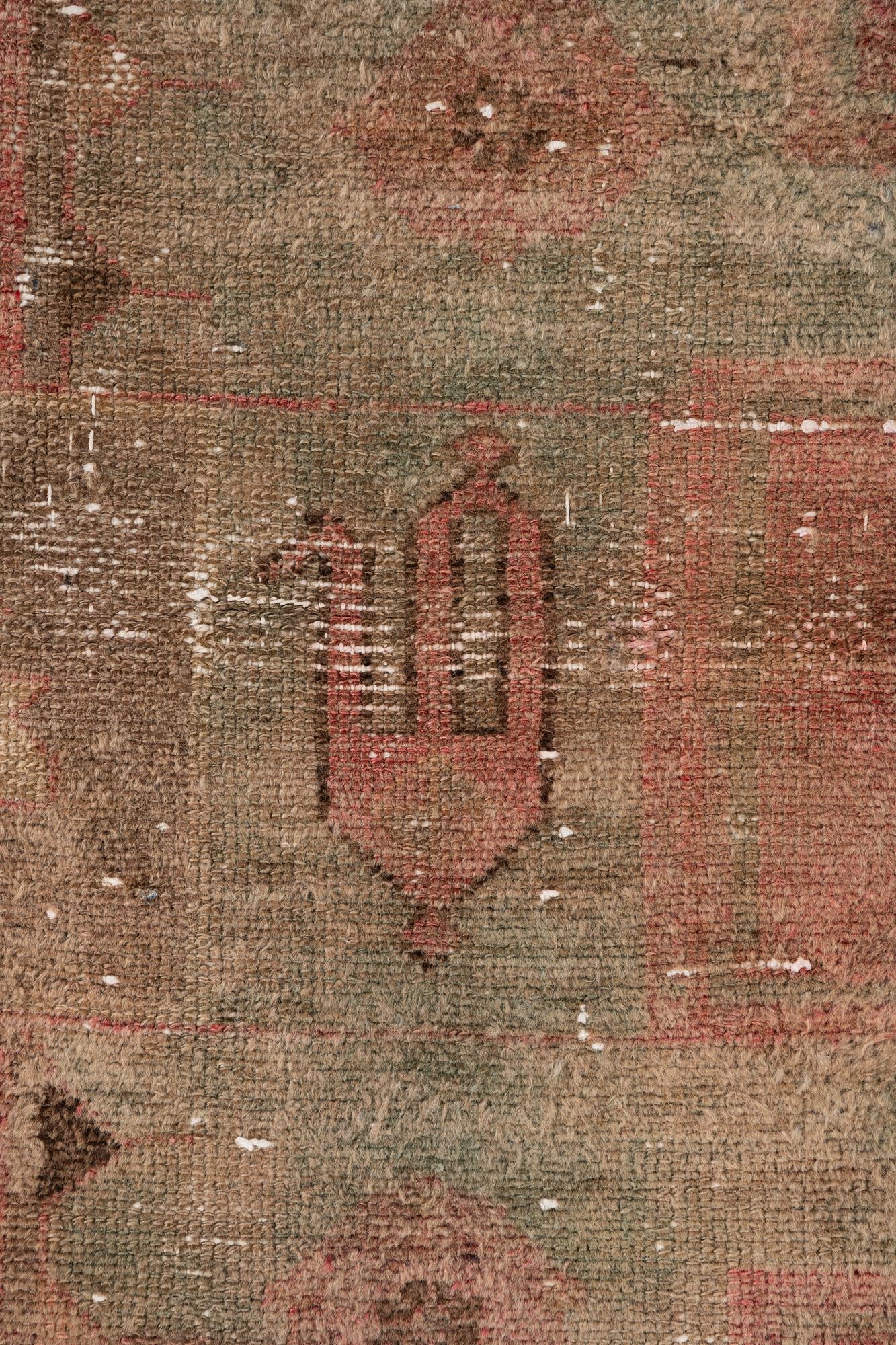 3' 7 x 7' 3 Hand Knotted Ultra Vintage Persian Wool Runner Rug