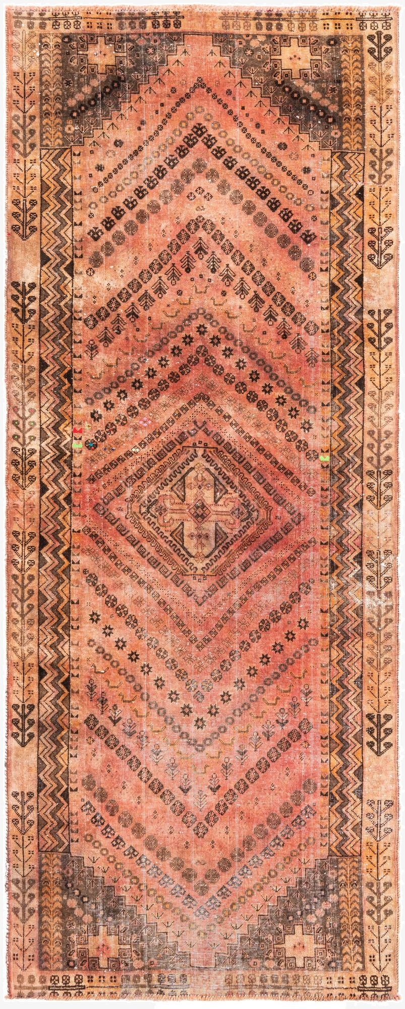 3' 9 x 9' 7  Hand Knotted Ultra Vintage Persian Wool Runner Rug