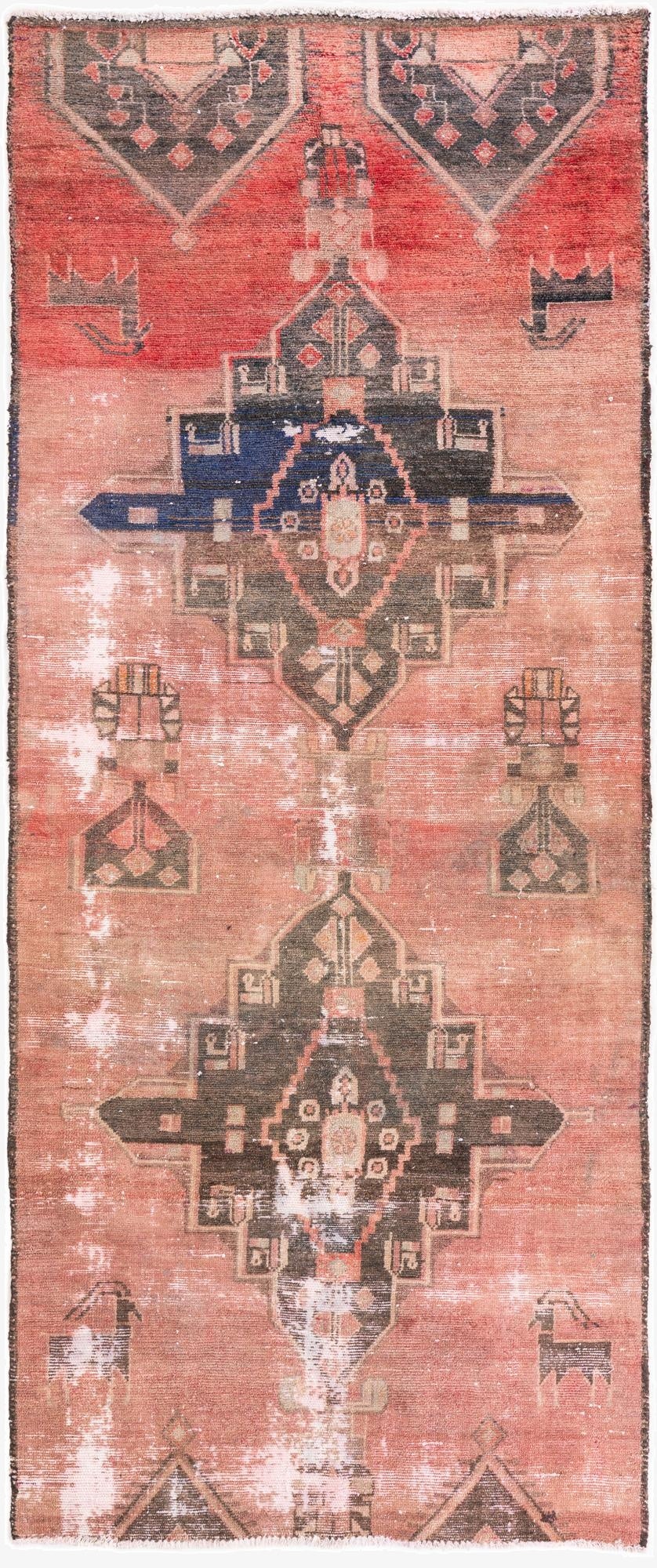 3' 6 x 8' 5  Hand Knotted Ultra Vintage Persian Wool Runner Rug