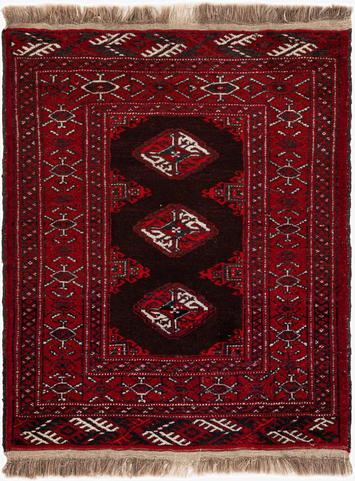 2' 7 x 3' 4  Hand Knotted Afghan Akhche Wool Square Rug