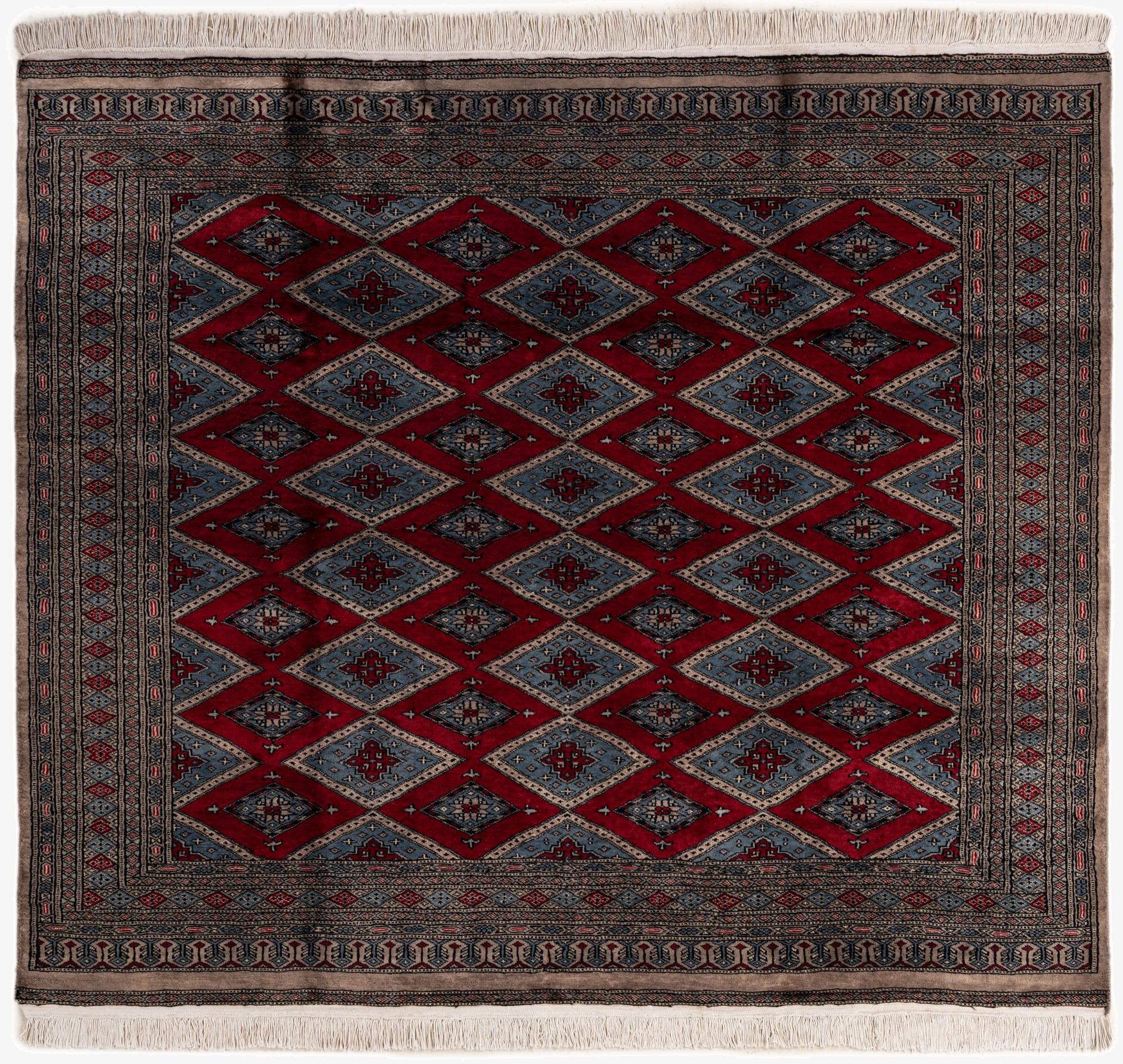 5' 7 x 6' 3  Hand Knotted Bokhara Oriental Wool Square Rug