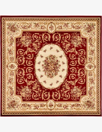 Red Classic Aubusson Square Rug