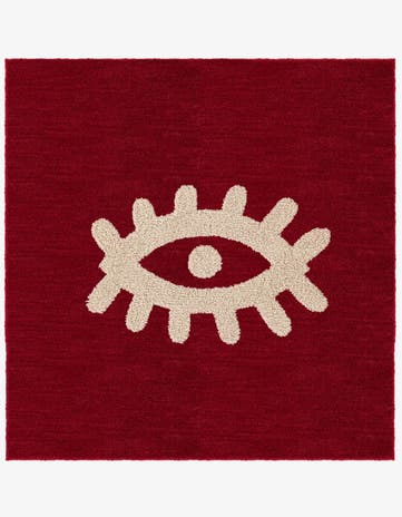 Red Handtufted Wool Square Rug