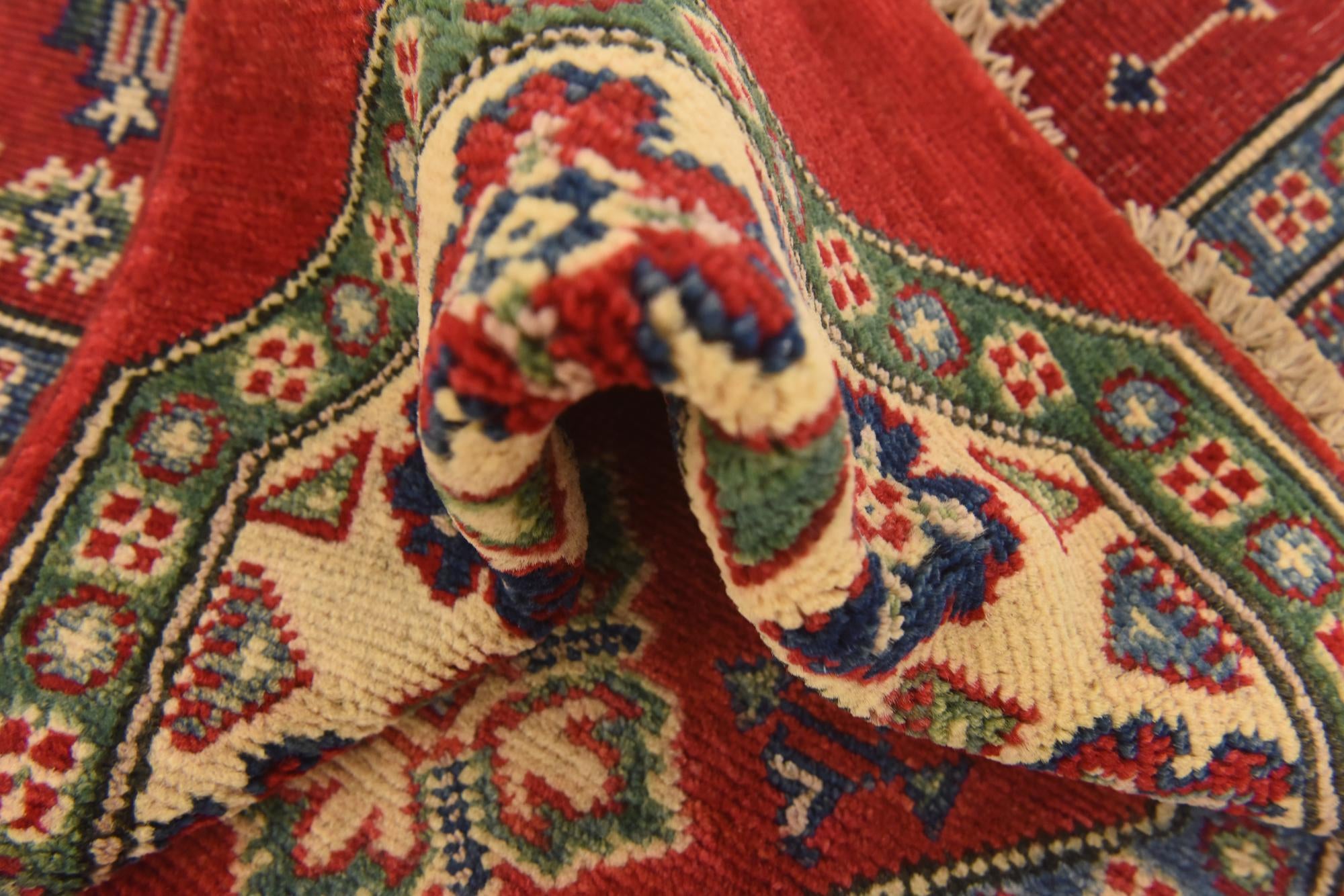 3' 2 x 3' 3 Hand Knotted Kazak Square Rug