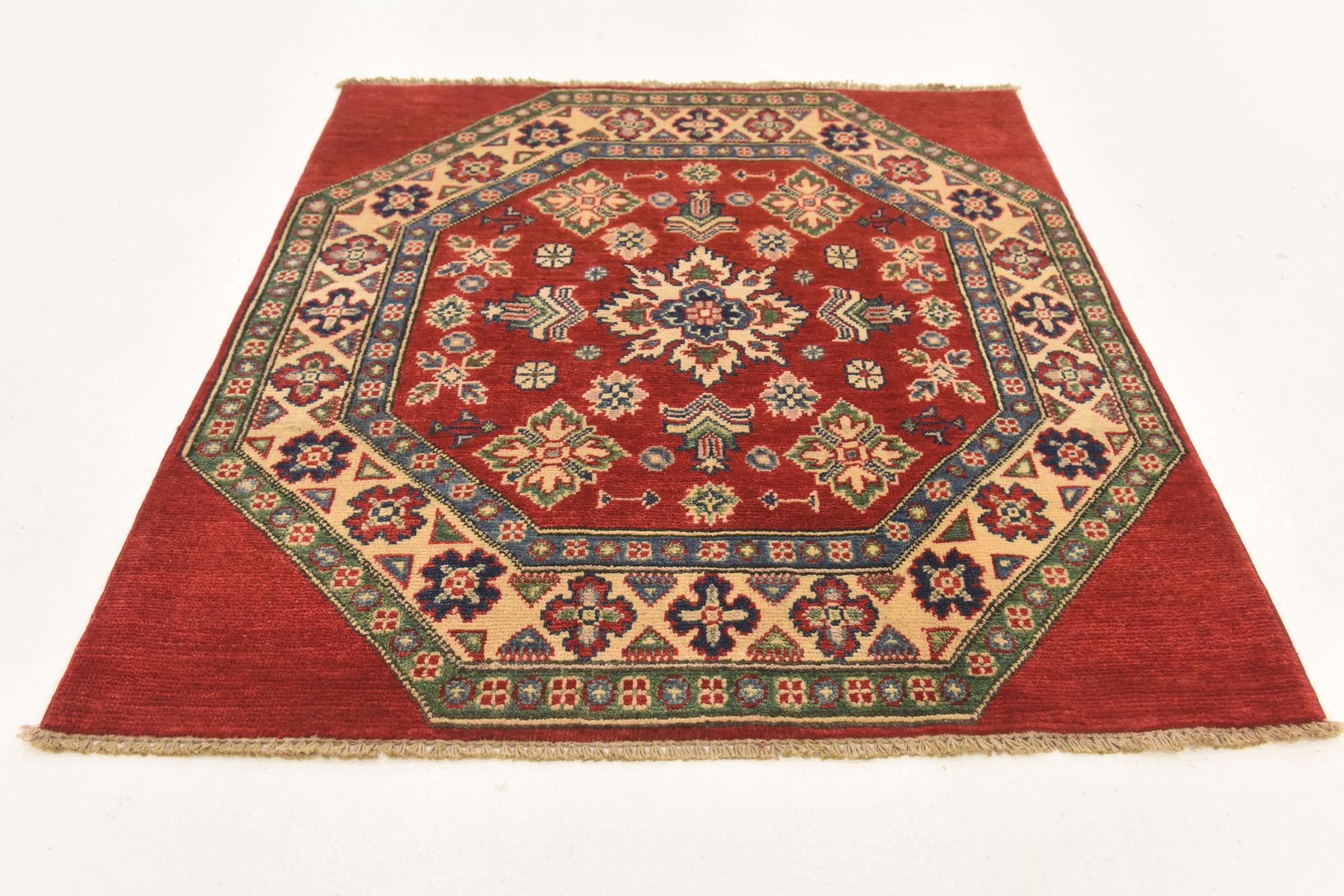 3' 2 x 3' 3 Hand Knotted Kazak Square Rug