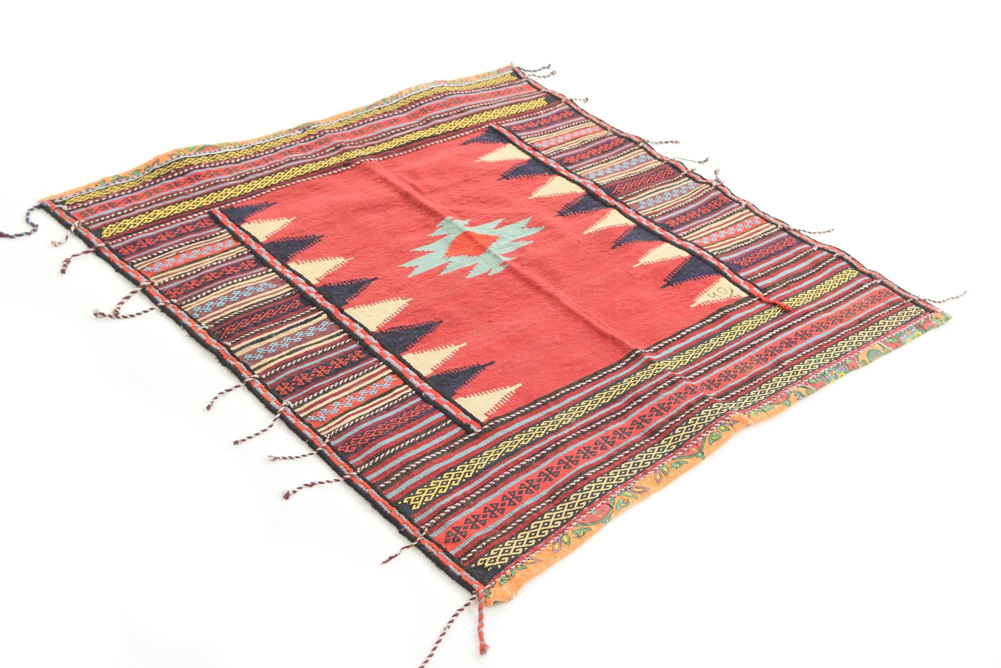 3' 8 x 4' 1 Hand Woven Kilim Afghan Wool Square Rug
