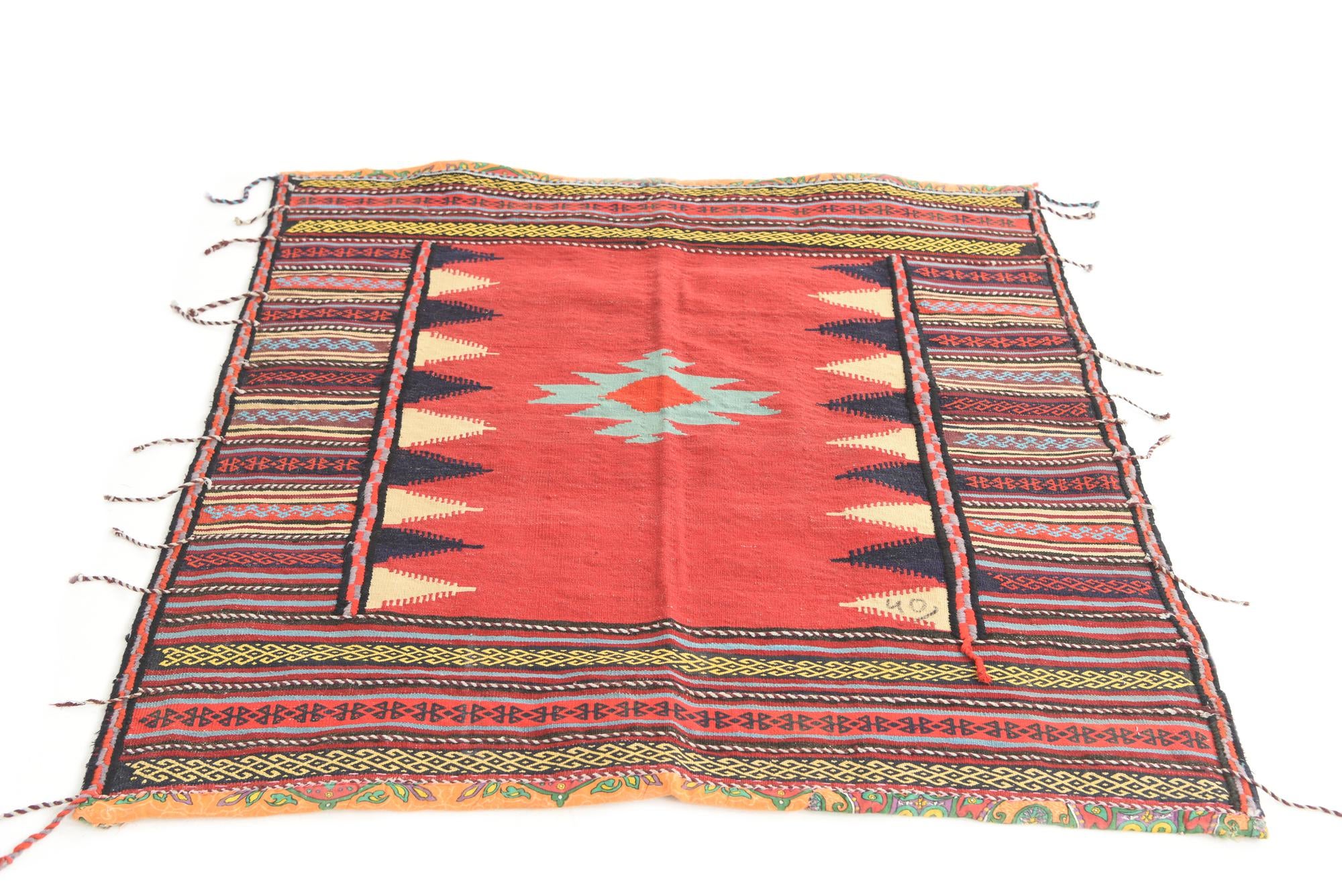 3' 8 x 4' 1 Hand Woven Kilim Afghan Wool Square Rug