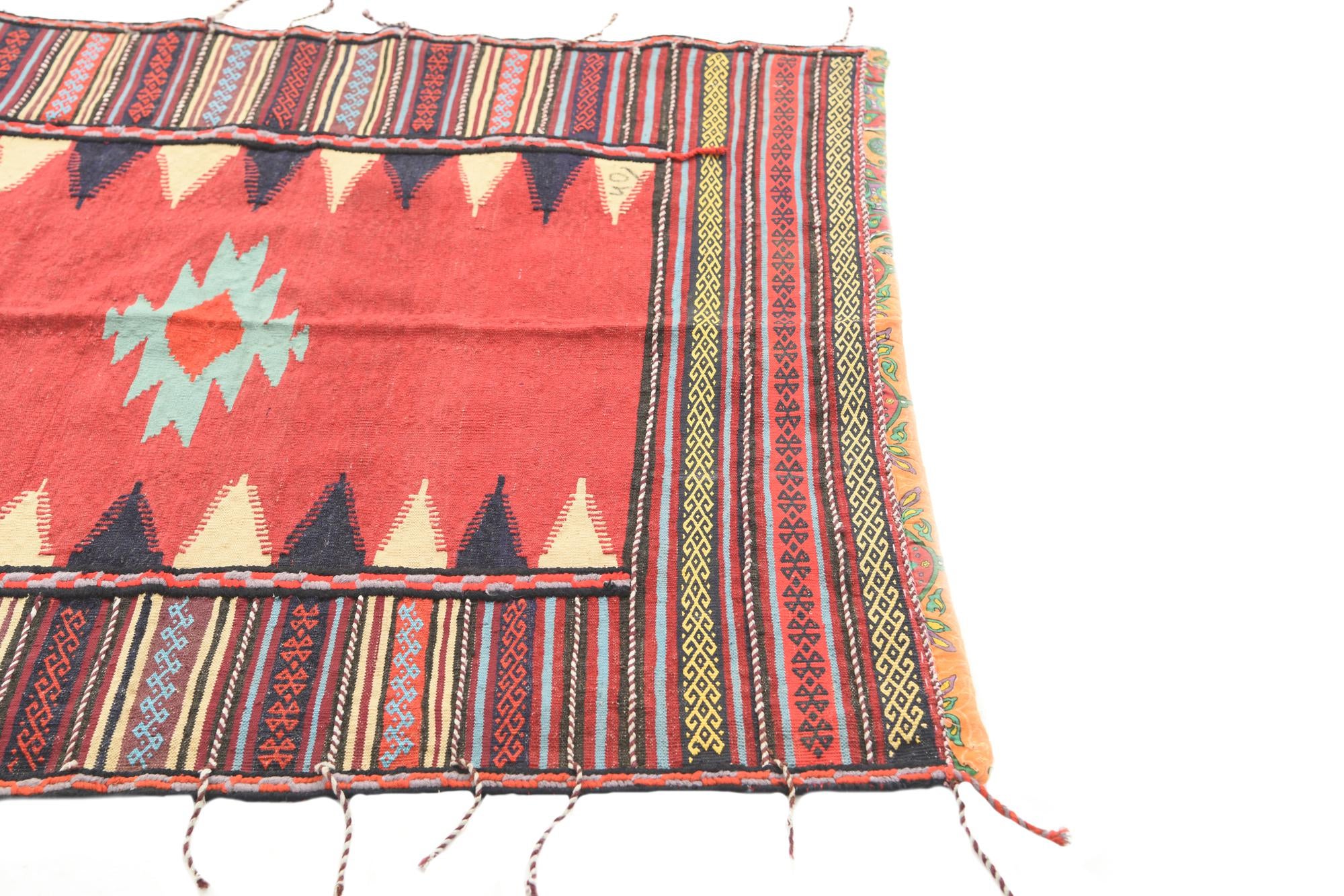 3' 8 x 4' 1 Hand Woven Kilim Afghan Wool Square Rug