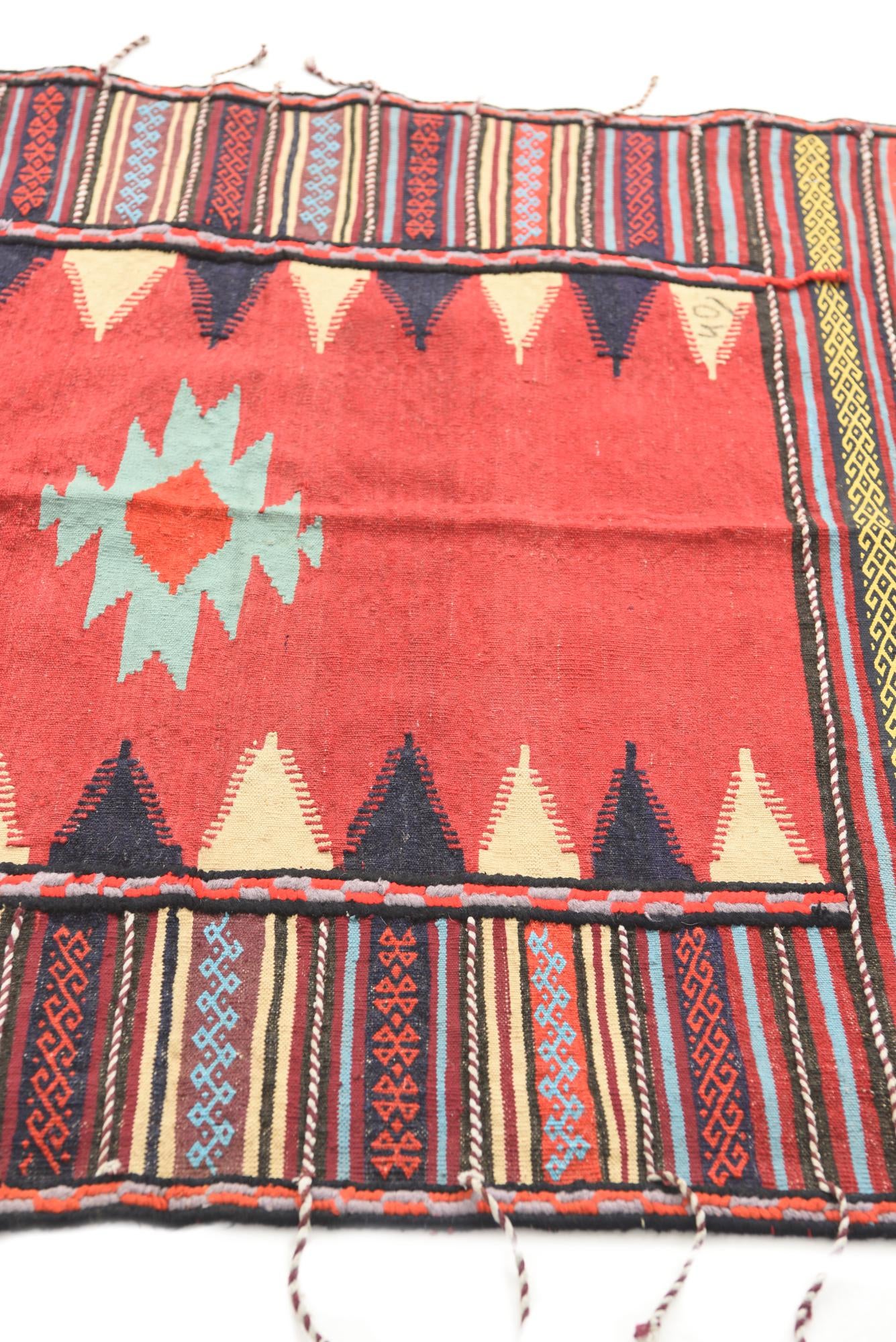 3' 8 x 4' 1 Hand Woven Kilim Afghan Wool Square Rug