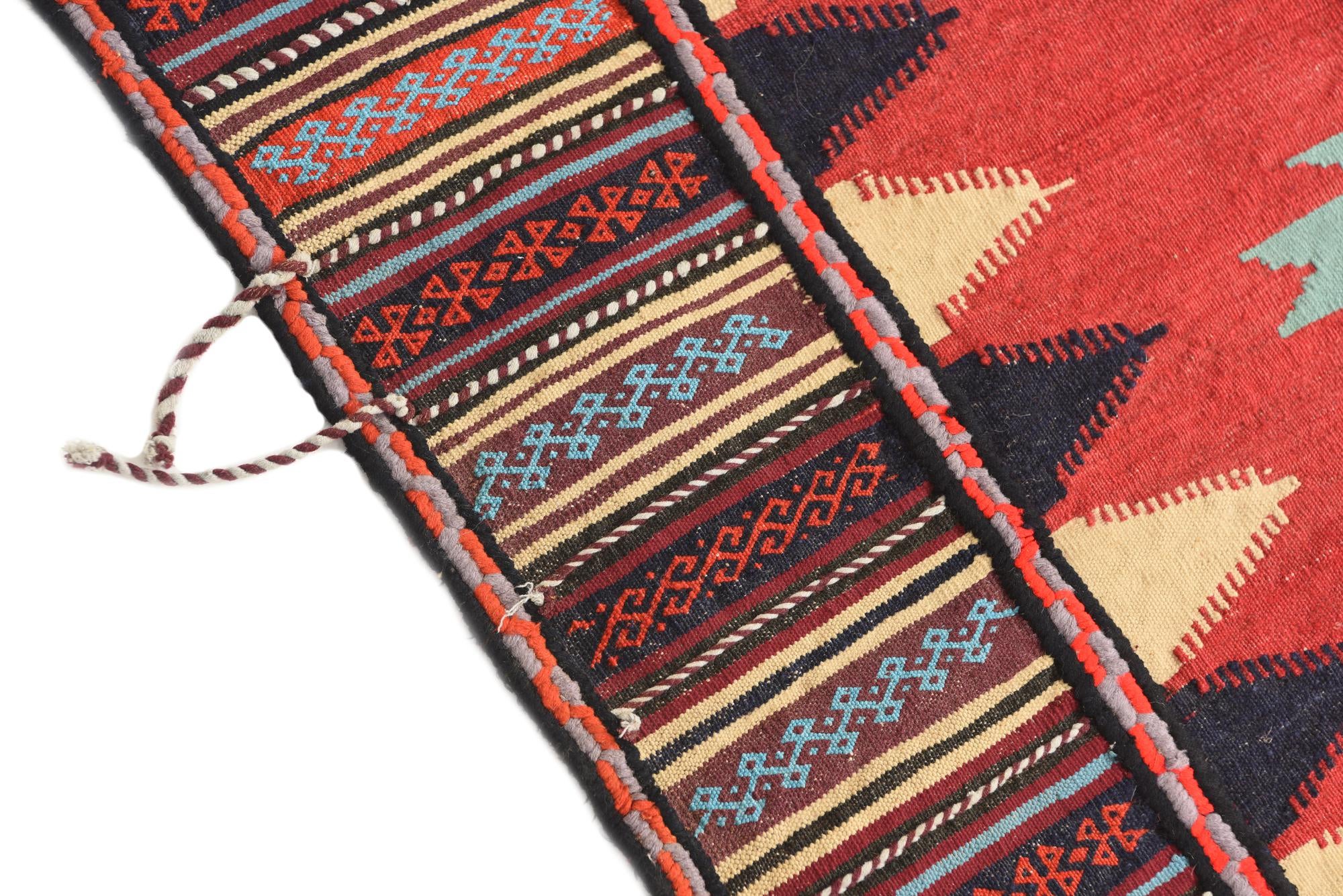 3' 8 x 4' 1 Hand Woven Kilim Afghan Wool Square Rug