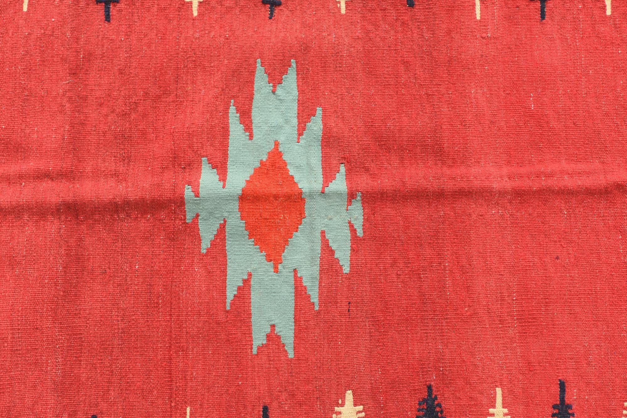 3' 8 x 4' 1 Hand Woven Kilim Afghan Wool Square Rug