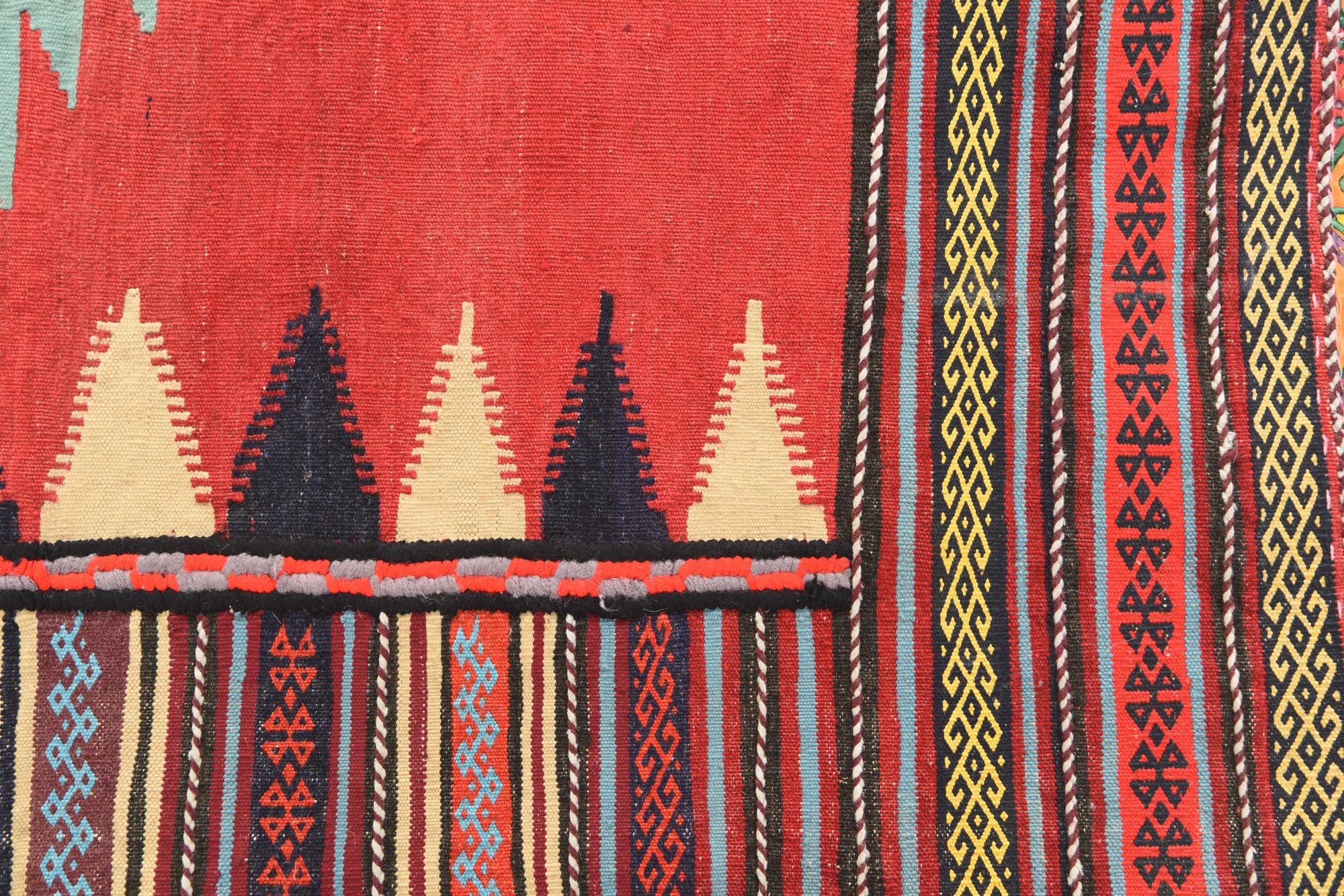 3' 8 x 4' 1 Hand Woven Kilim Afghan Wool Square Rug