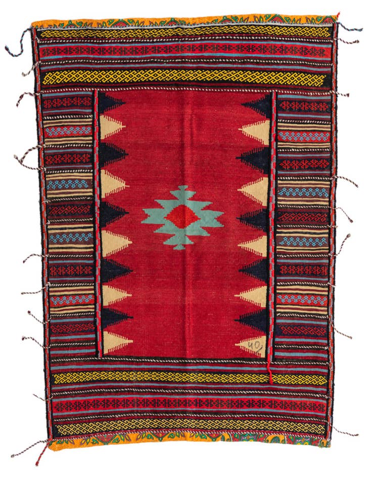 Detail image of 3' 8 x 4' 1 Hand Woven Kilim Afghan Wool Square Rug