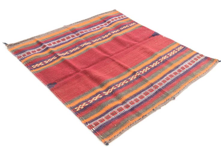 Detail image of 3' 6 x 3' 9 Hand Woven Kilim Afghan Wool Square Rug