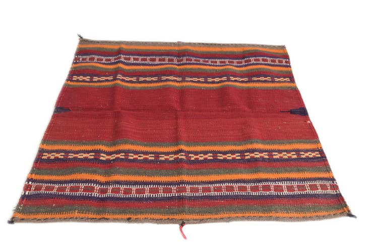 Detail image of 3' 6 x 3' 9 Hand Woven Kilim Afghan Wool Square Rug