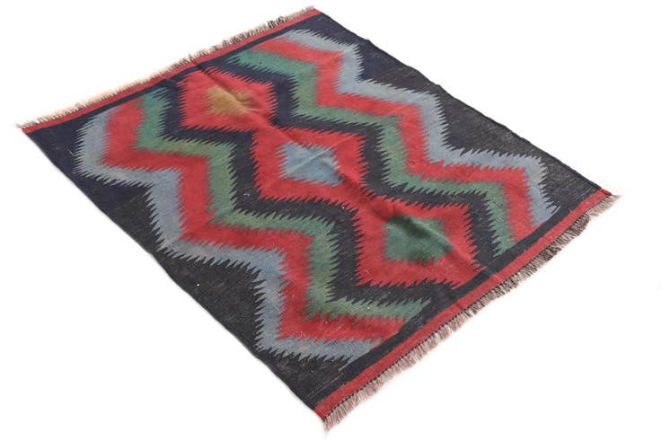Detail image of 3' x 3' 5 Hand Woven Kilim Afghan Wool Square Rug