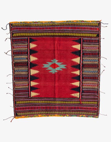 3' 8 x 4' 1 Hand Woven Kilim Afghan Wool Square Rug